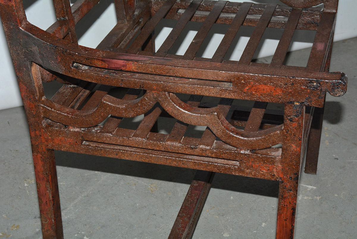 Antique Red Chinese Chippendale Style Iron Garden/Patio Chair In Good Condition For Sale In Sheffield, MA