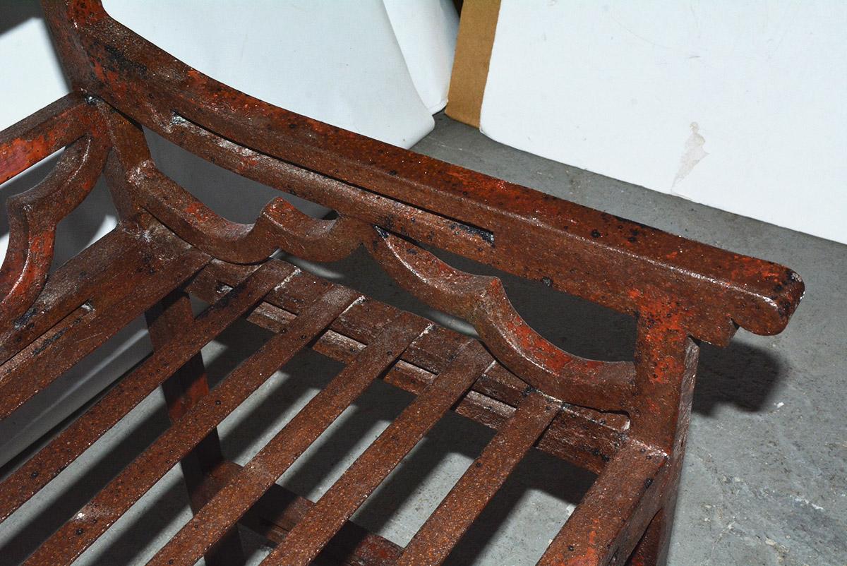 19th Century Antique Red Chinese Chippendale Style Iron Garden/Patio Chair For Sale