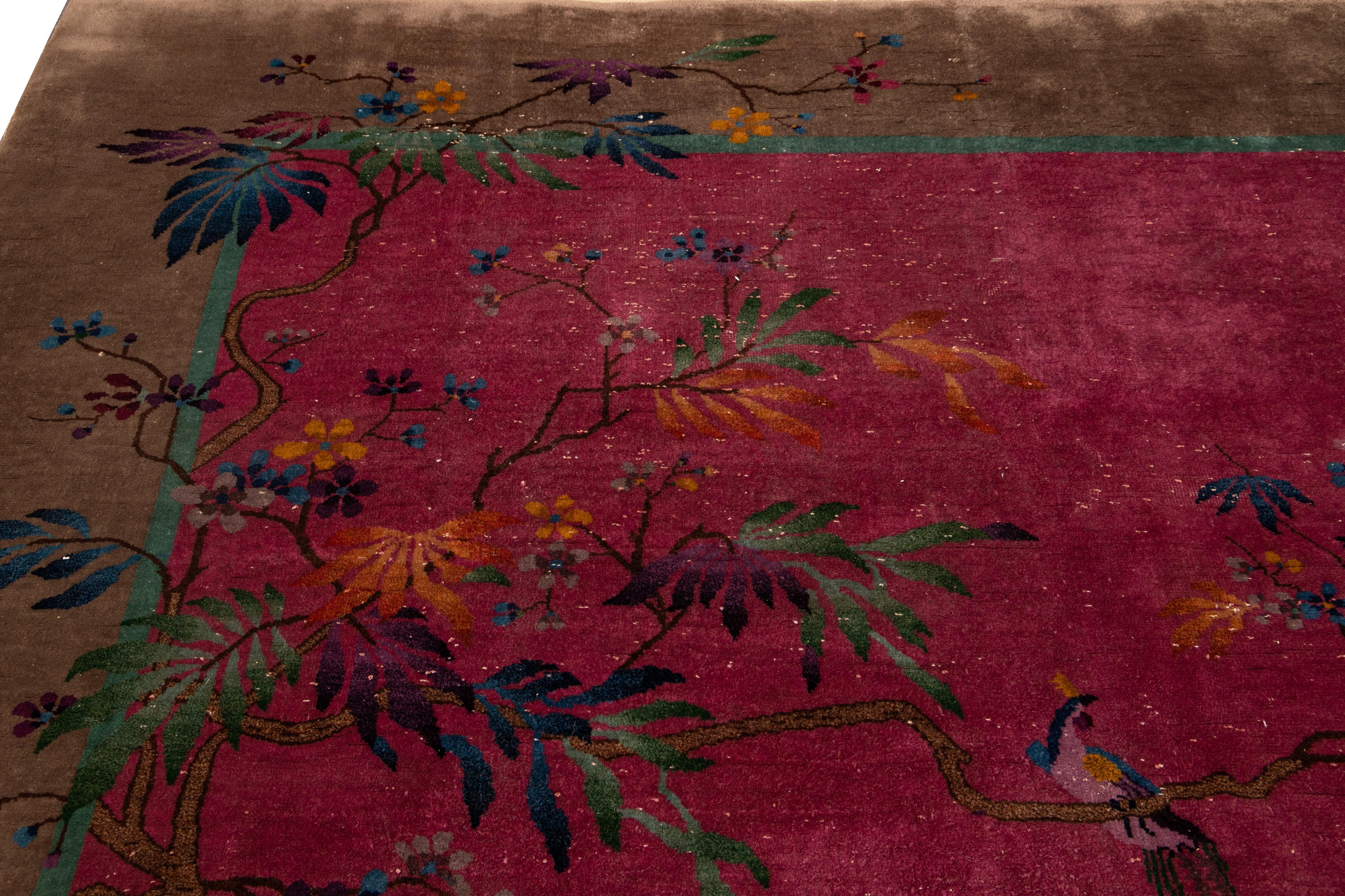 Antique Red Chinese Handmade Wool Rug For Sale 6
