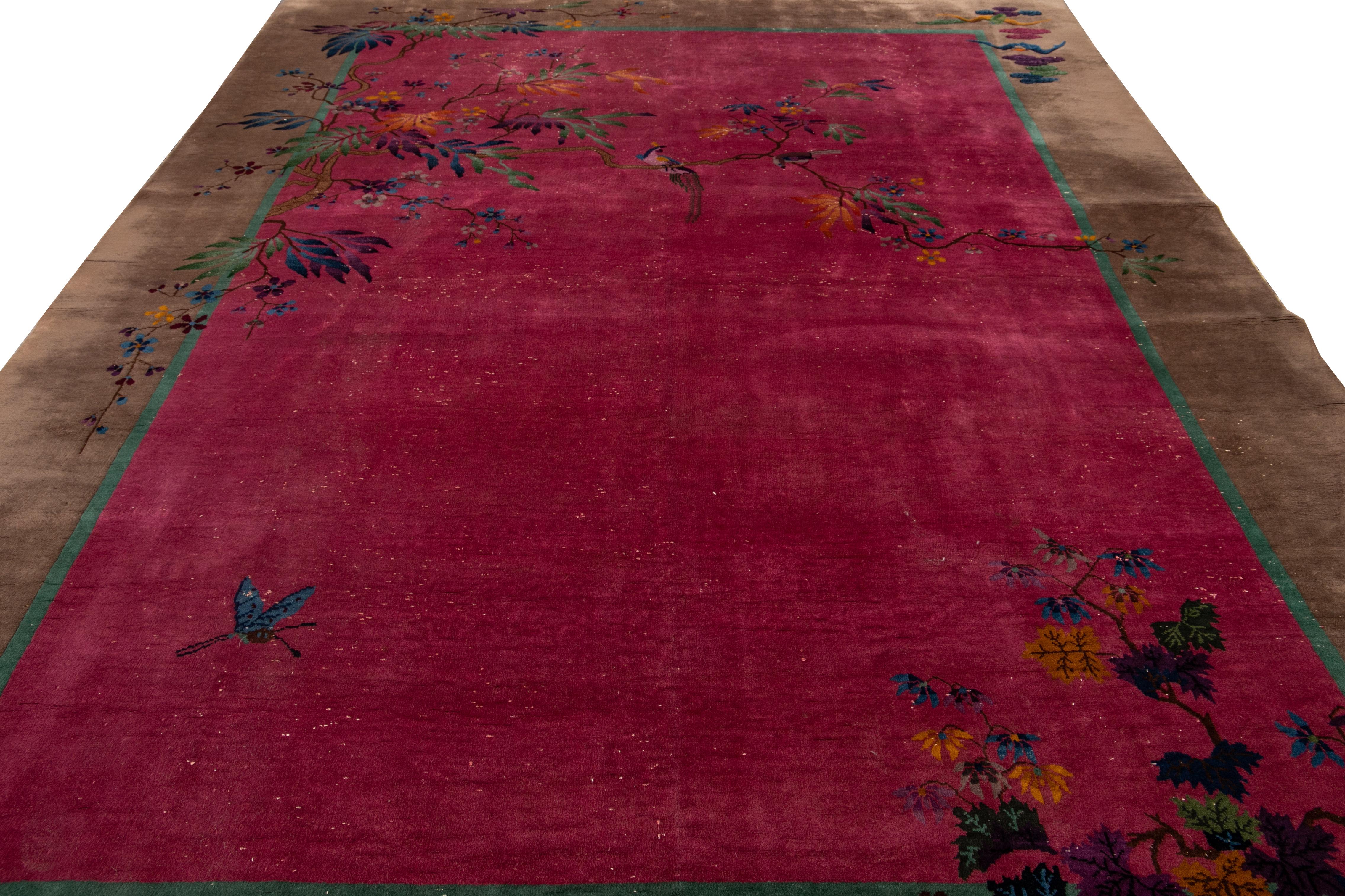 Chinese Export Antique Red Chinese Handmade Wool Rug For Sale