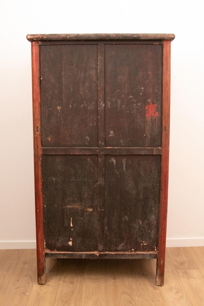 Asian Antique Red Chinese Wedding Cabinet For Sale