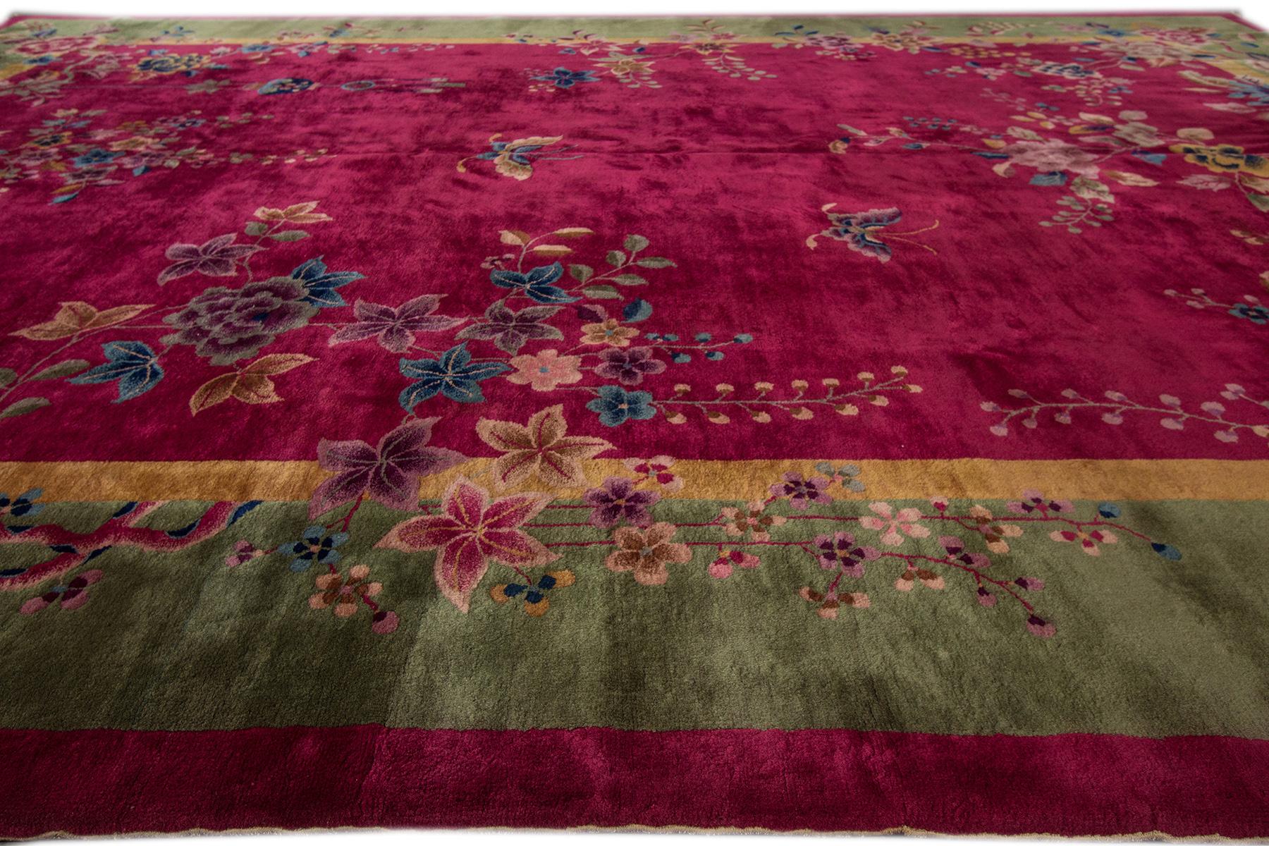 Antique Red Chinese Wool Rug In Good Condition For Sale In Norwalk, CT