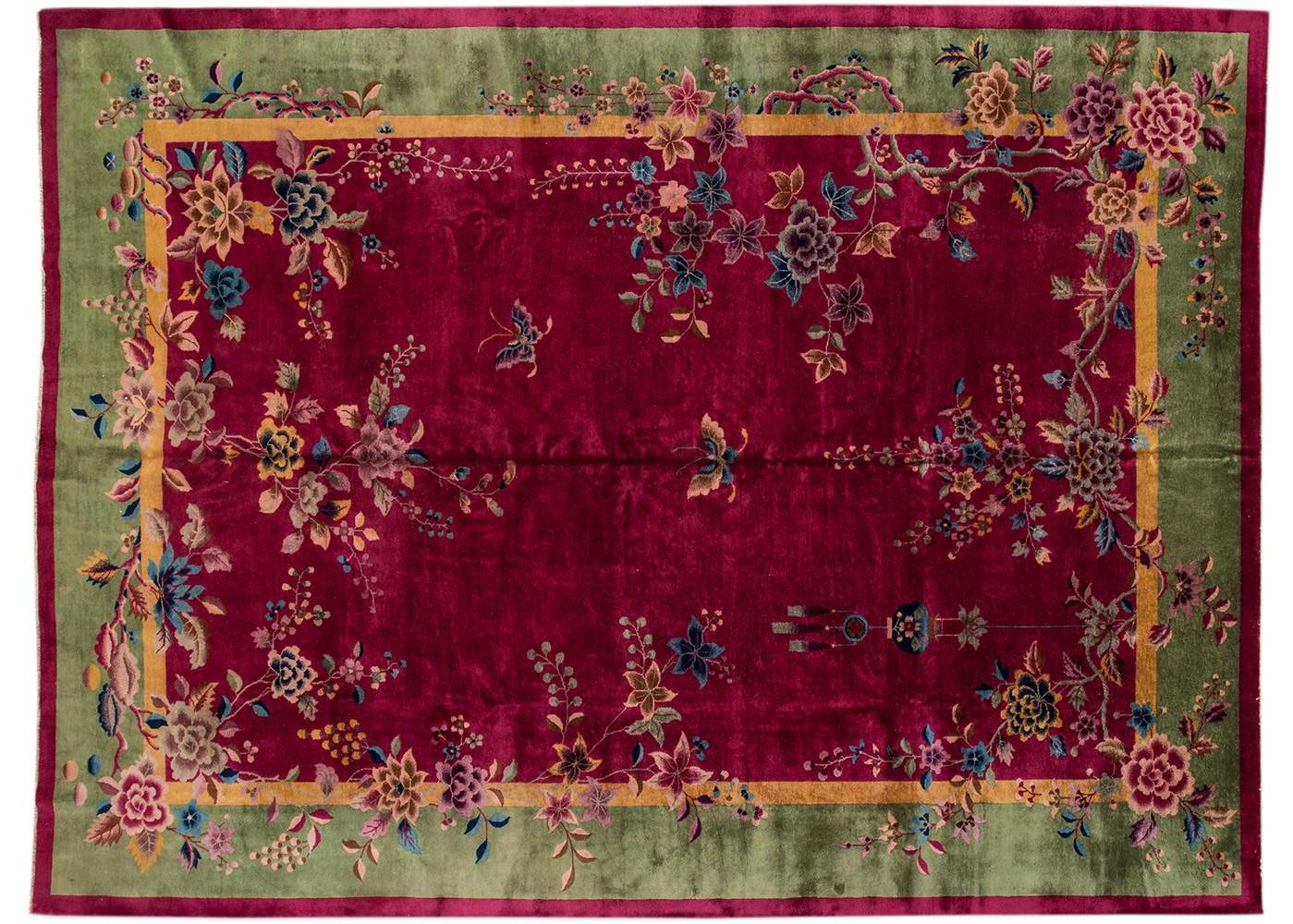 Early 20th Century Antique Red Chinese Wool Rug For Sale
