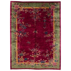 Tapis chinois ancien en laine rouge