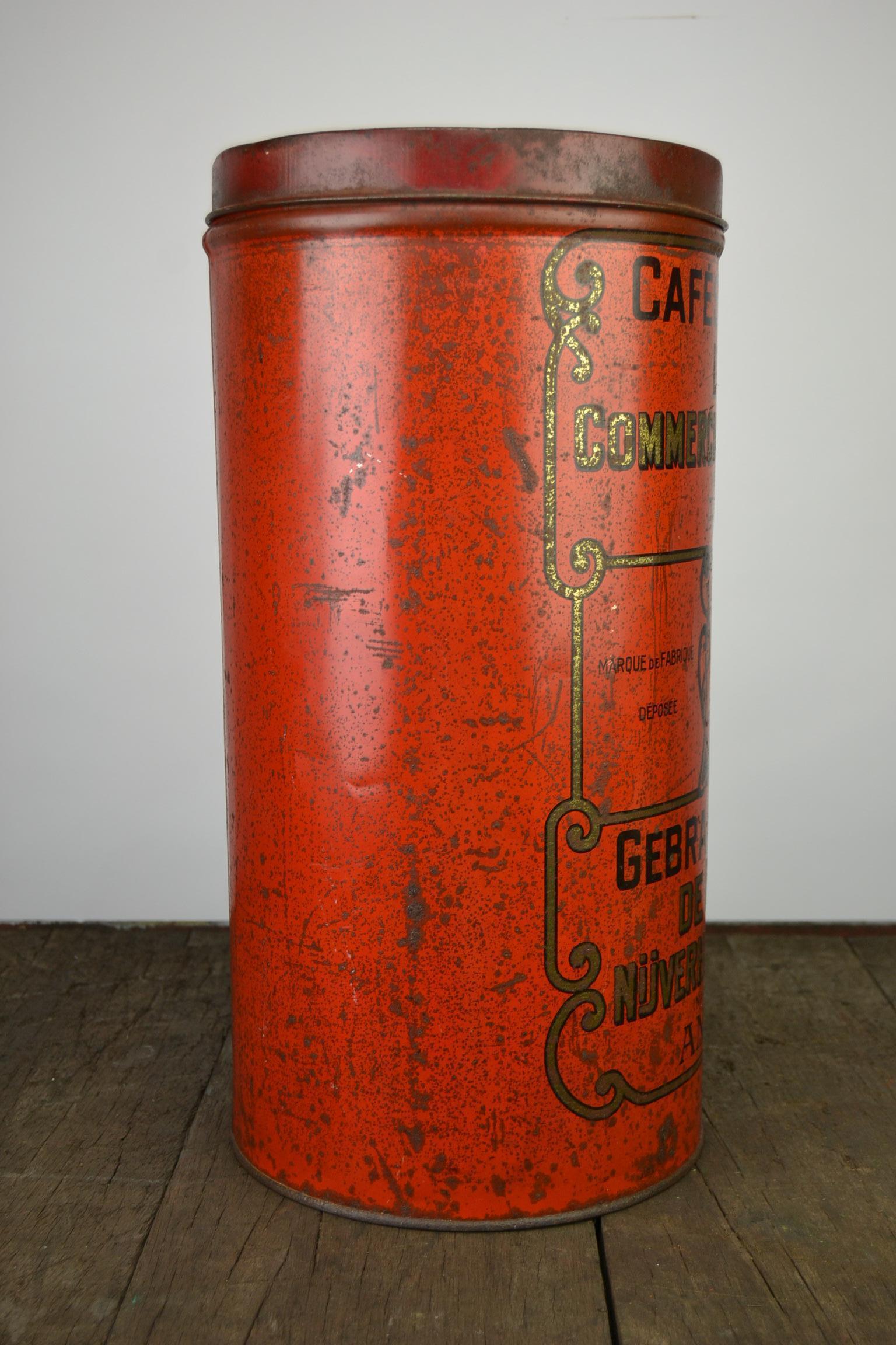 Antique Red Coffee Tin, Antwerp, Belgium For Sale 1