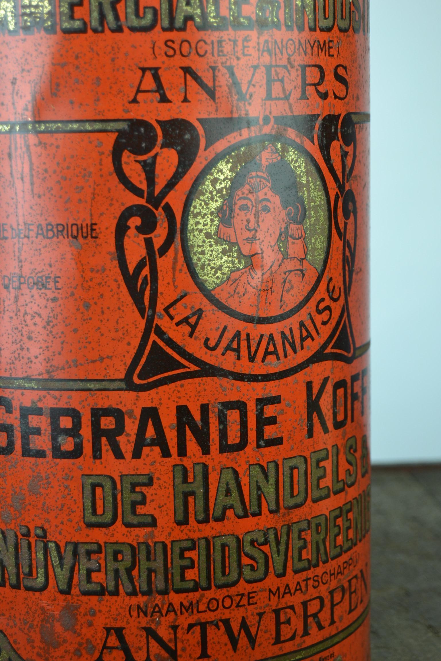 Antique Red Coffee Tin, Antwerp, Belgium For Sale 2