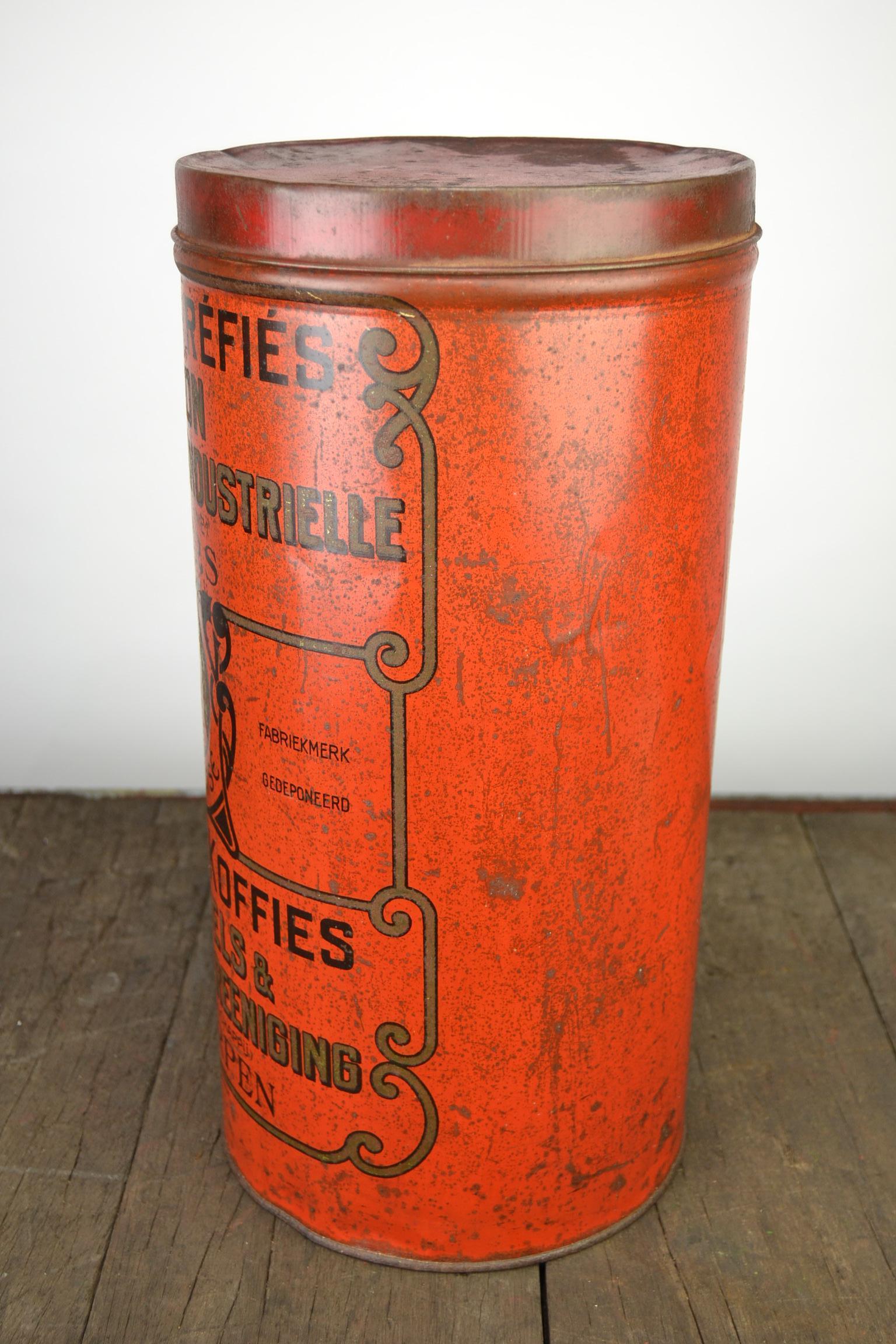 20th Century Antique Red Coffee Tin, Antwerp, Belgium For Sale