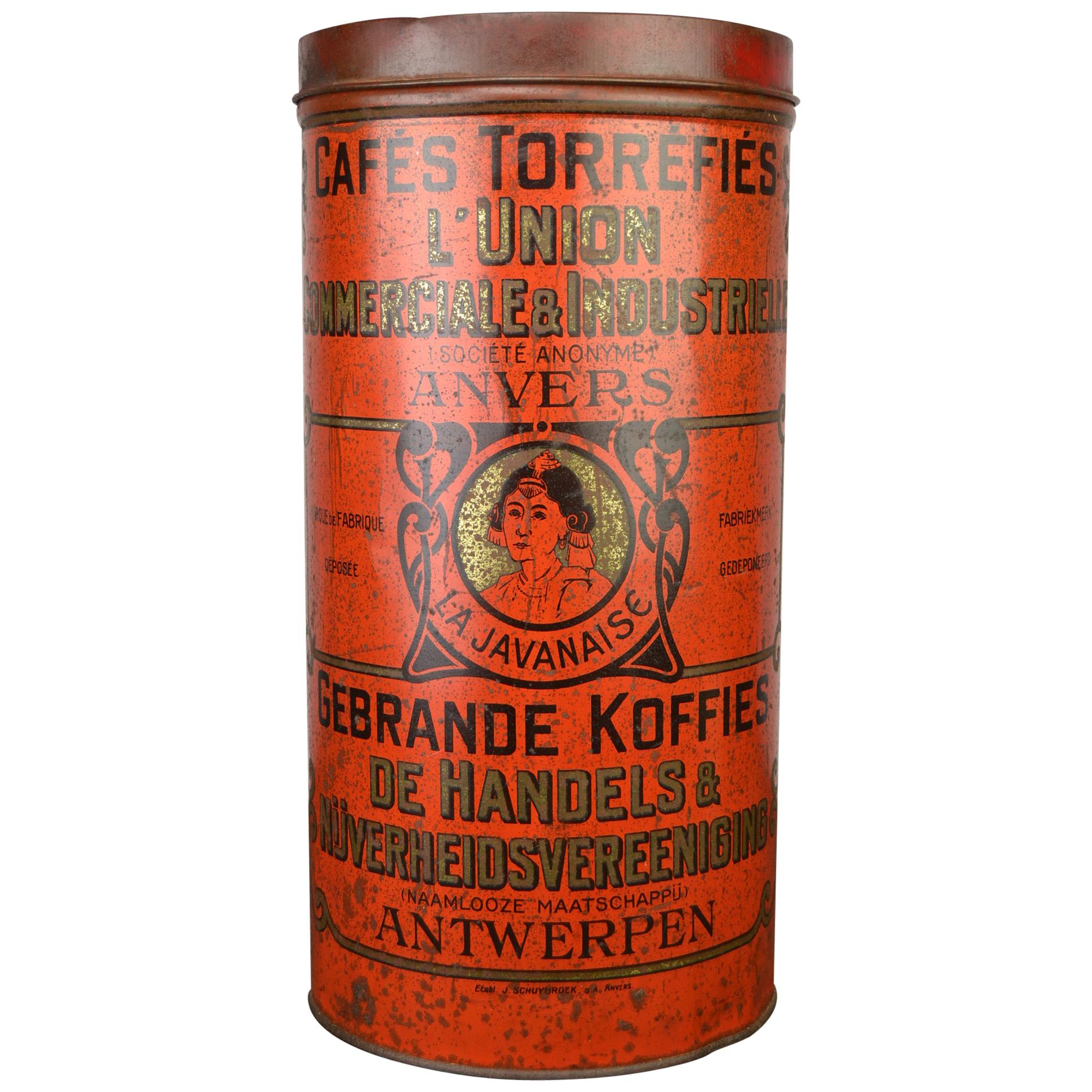 Antique Red Coffee Tin from Antwerp, Belgium
