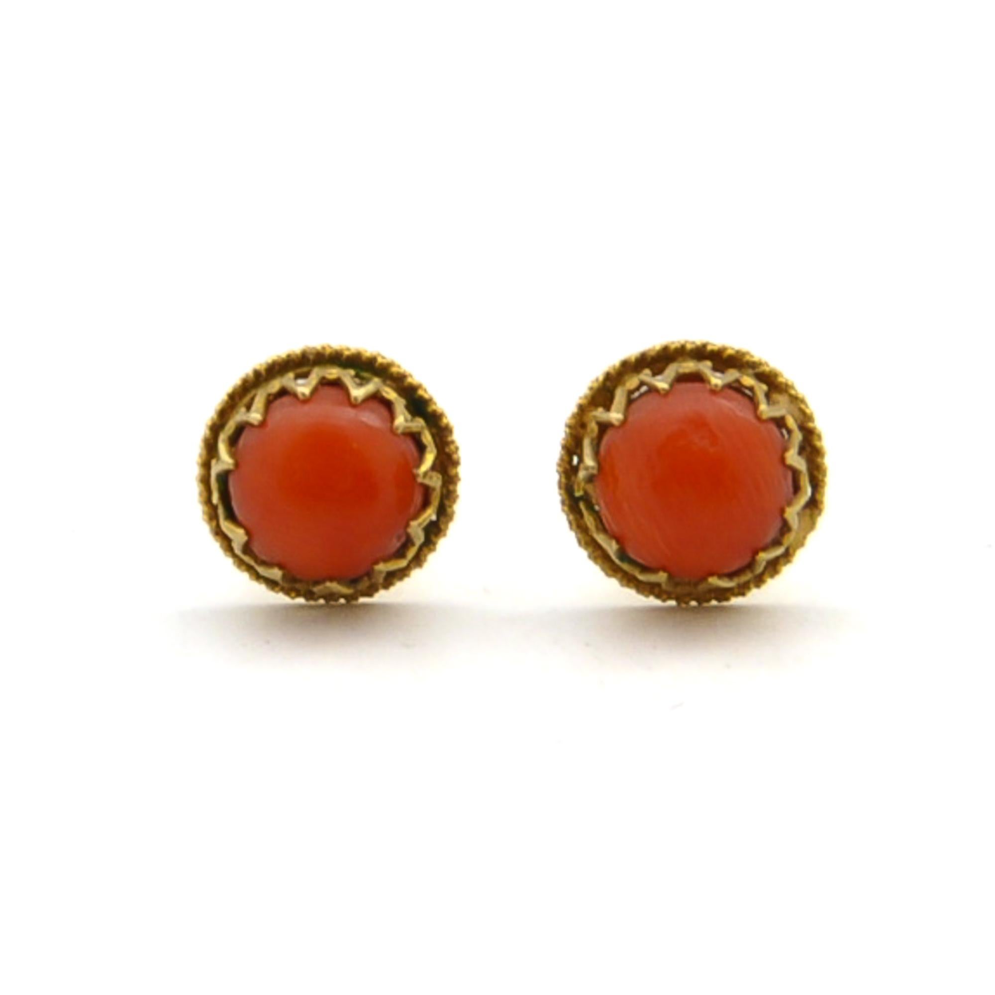coral studs in gold