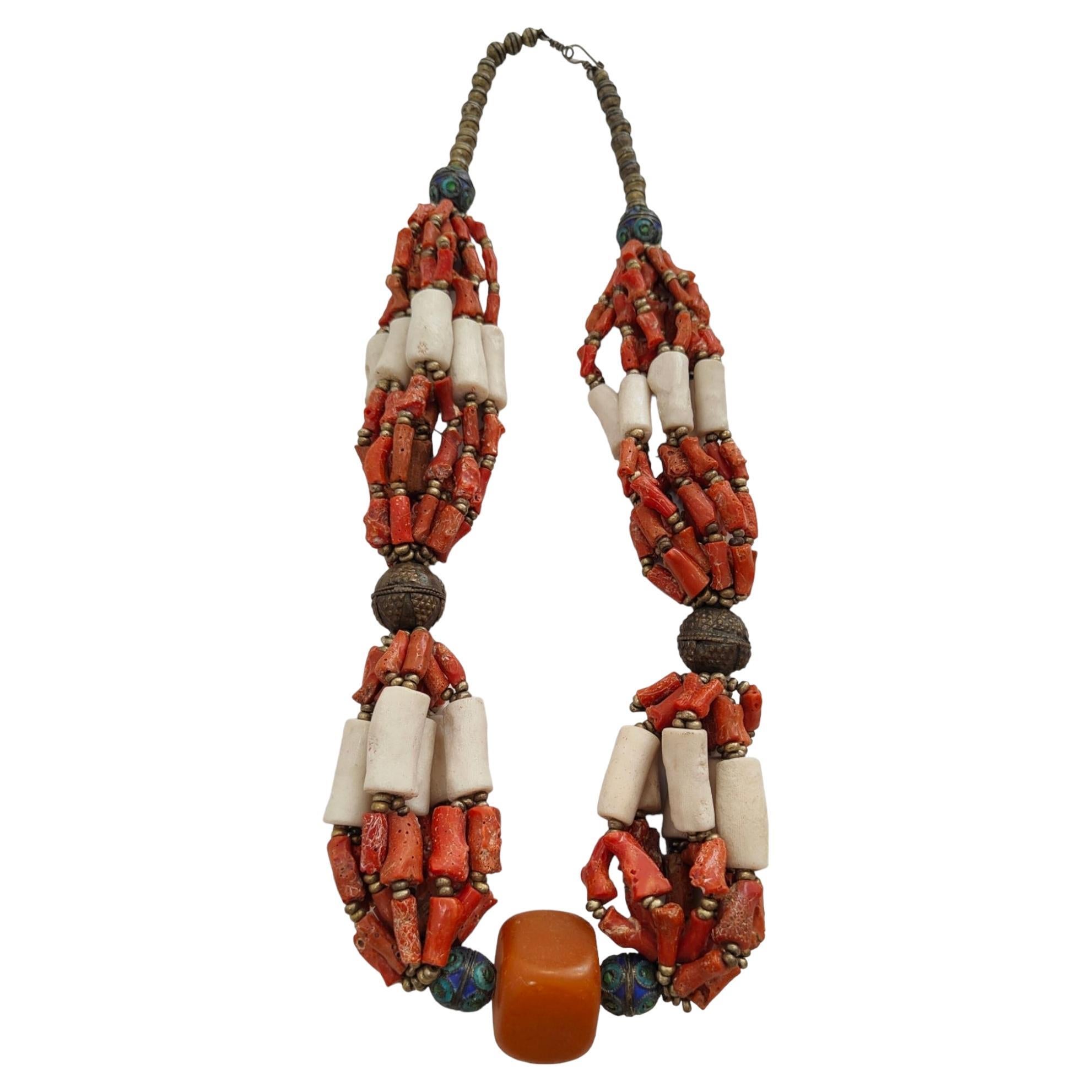 Antique Red Coral Berber Necklace, Morocco For Sale