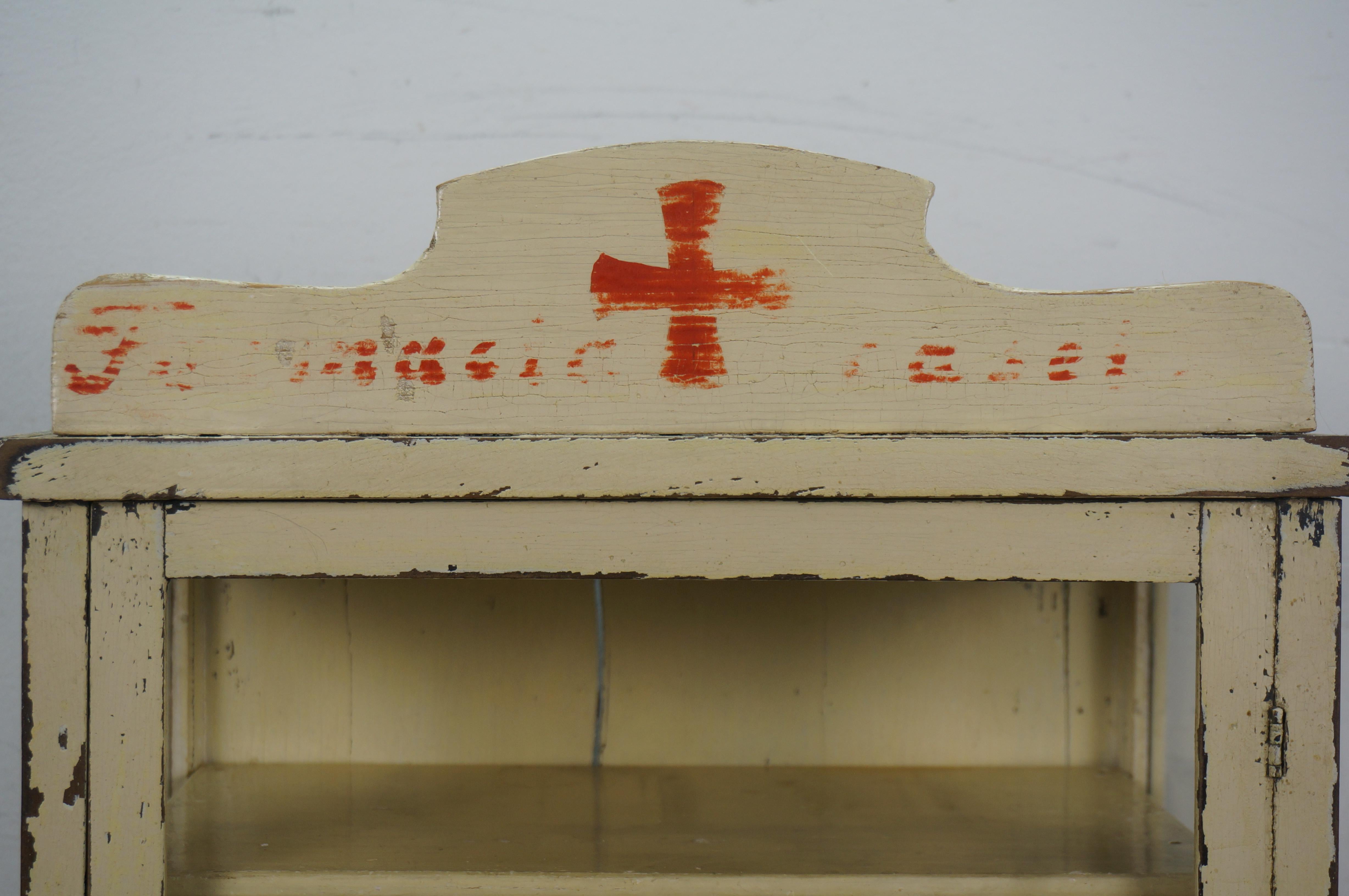 Country Antique Red Cross First Aid Wall Hanging Medicine Apothecary Curio Cabinet 26