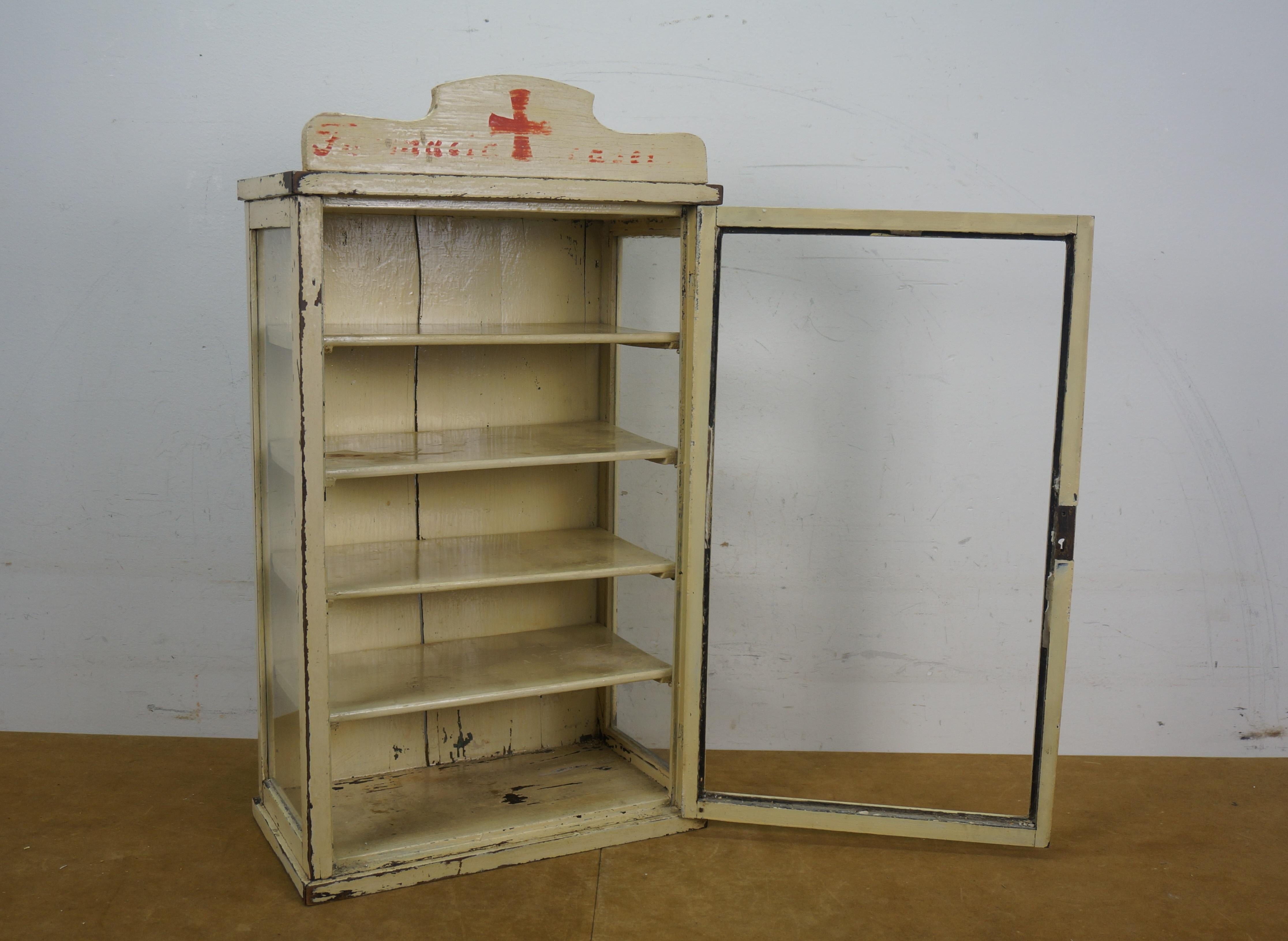 Antique Red Cross First Aid Wall Hanging Medicine Apothecary Curio Cabinet 26