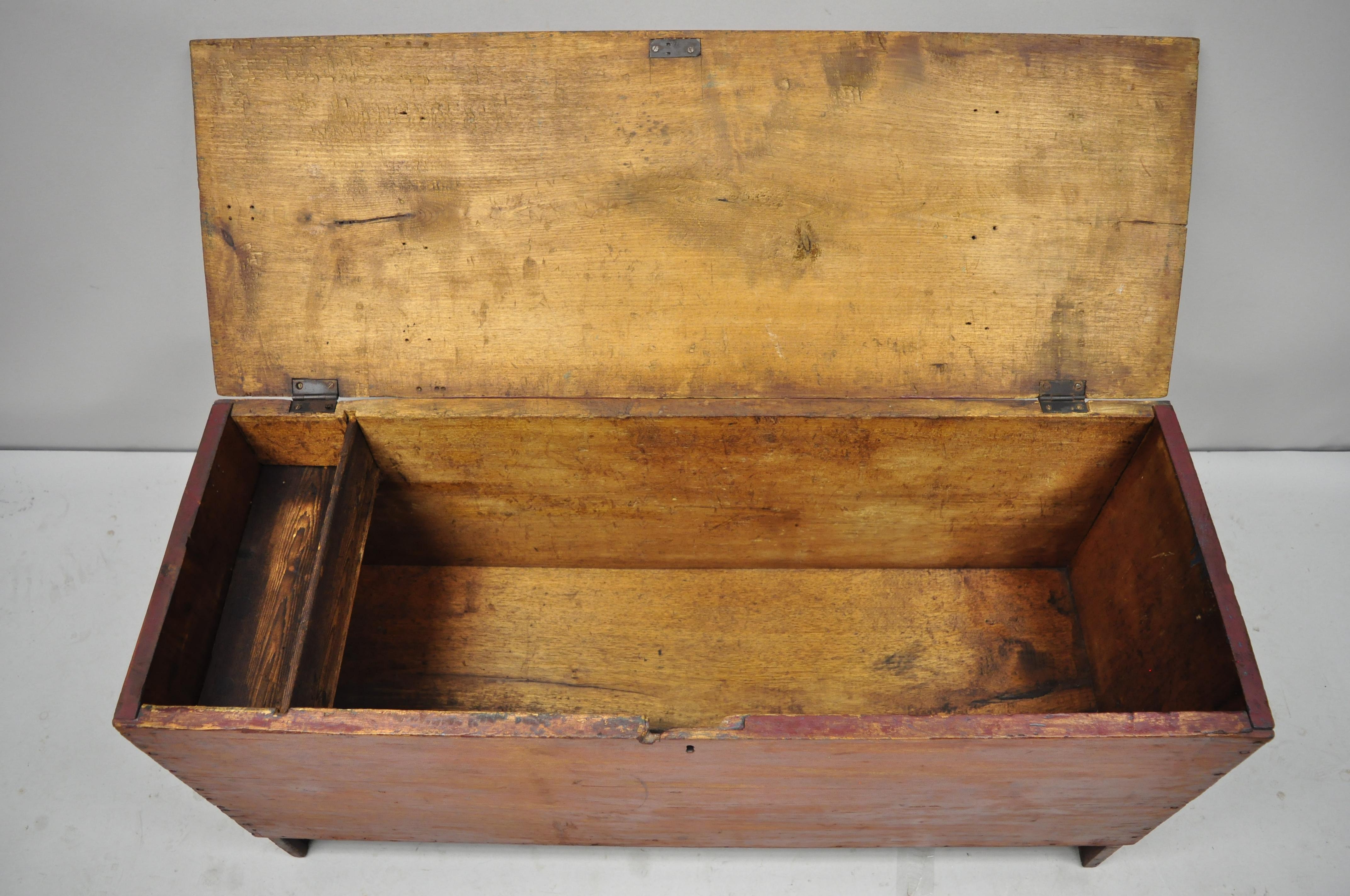 Antique Red Distress Painted American Primitive Small Rustic Blanket Chest Trunk 3