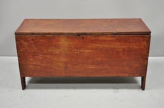 Antique Red Distress Painted American Primitive Small Rustic Blanket Chest Trunk