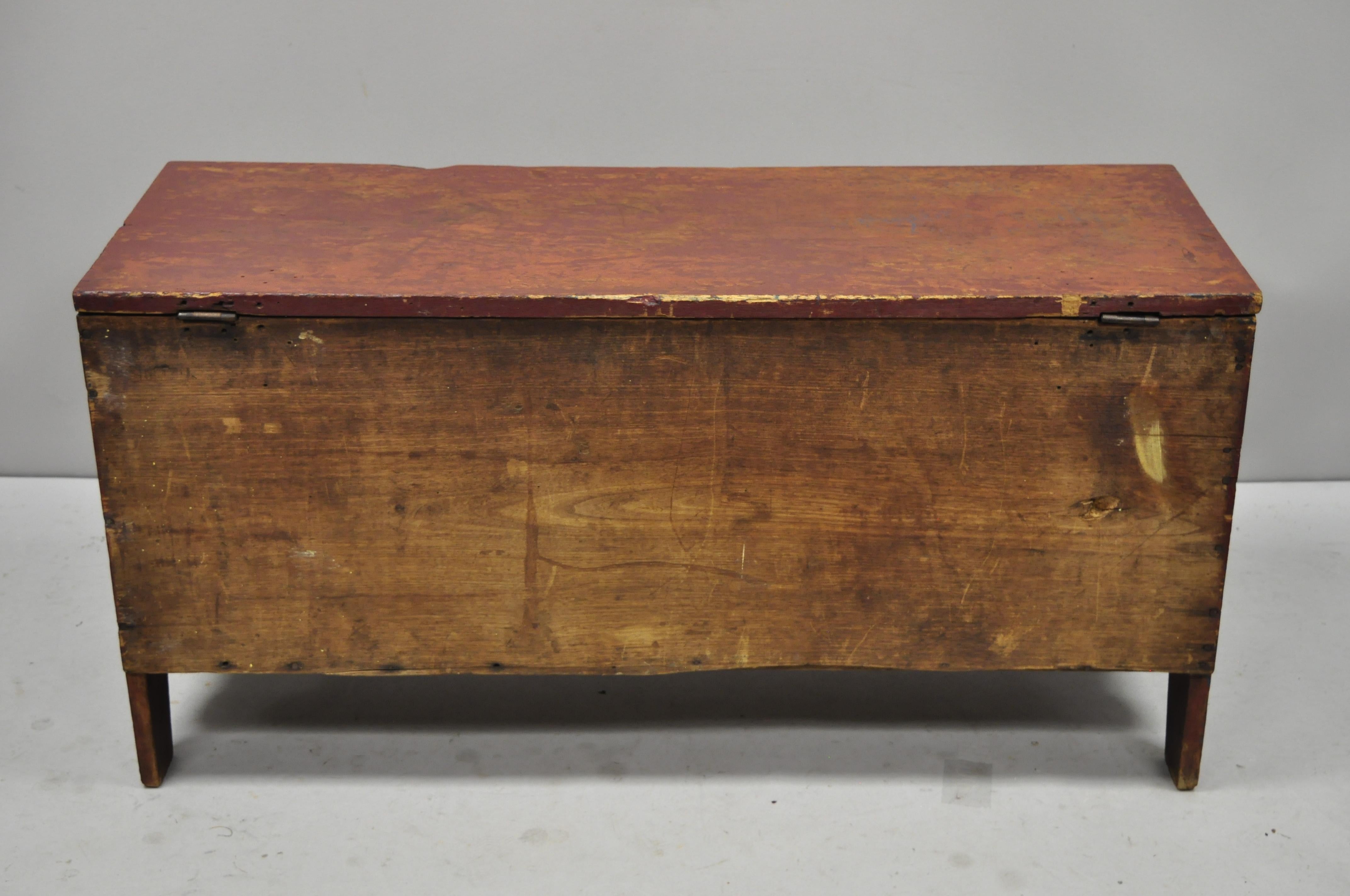 Antique Red Distress Painted American Primitive Small Rustic Blanket Chest Trunk 1