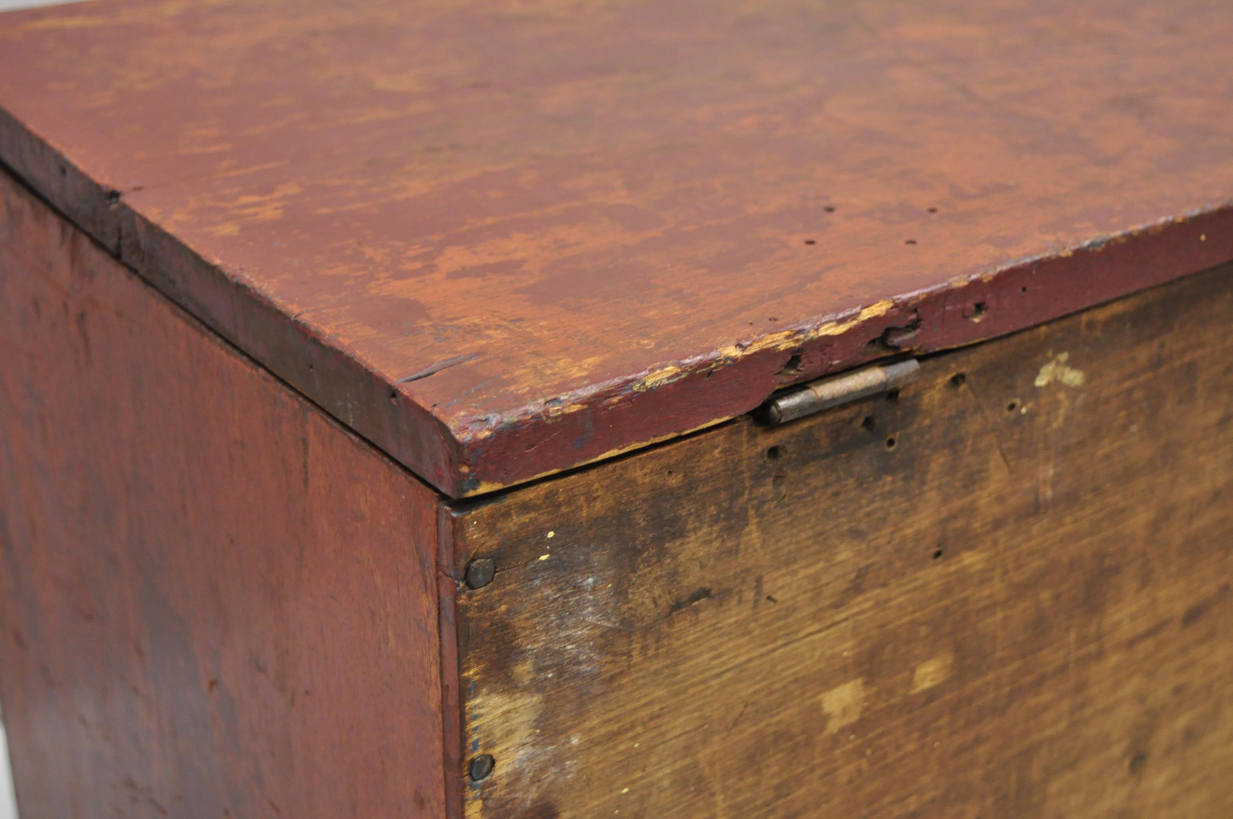 Antique Red Distress Painted American Primitive Small Rustic Blanket Chest Trunk 2