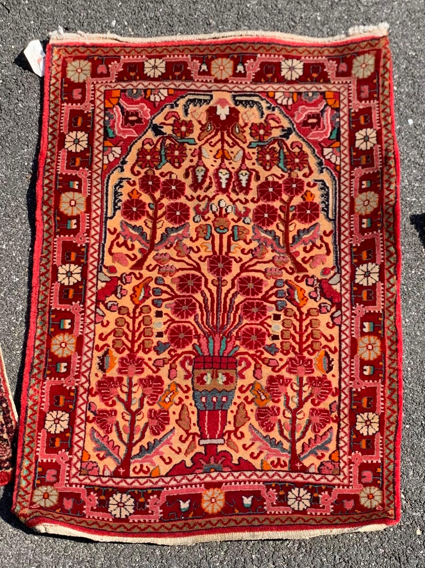 Sarouk Farahan Antique Red Embroidered Sarouk Small Mini Persian Rug c. 1920s For Sale
