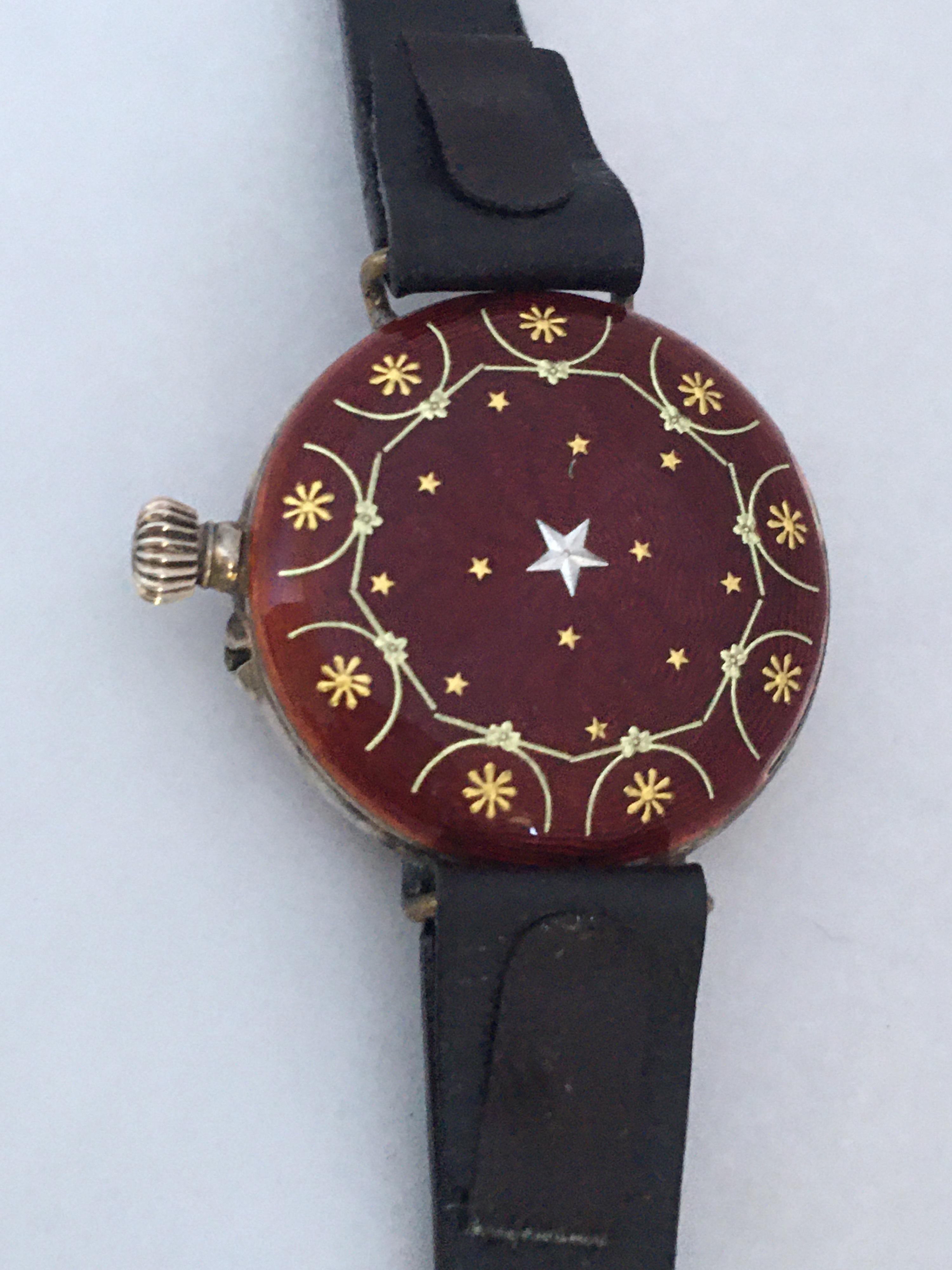 Antique Red Enamel and Silver Ladies Trench Watch In Good Condition For Sale In Carlisle, GB