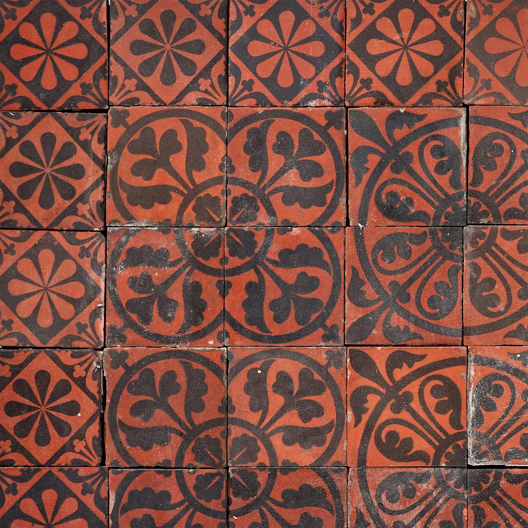 Victorian Antique Red Encaustic Tile Splashback by Minton Hollins & Co For Sale