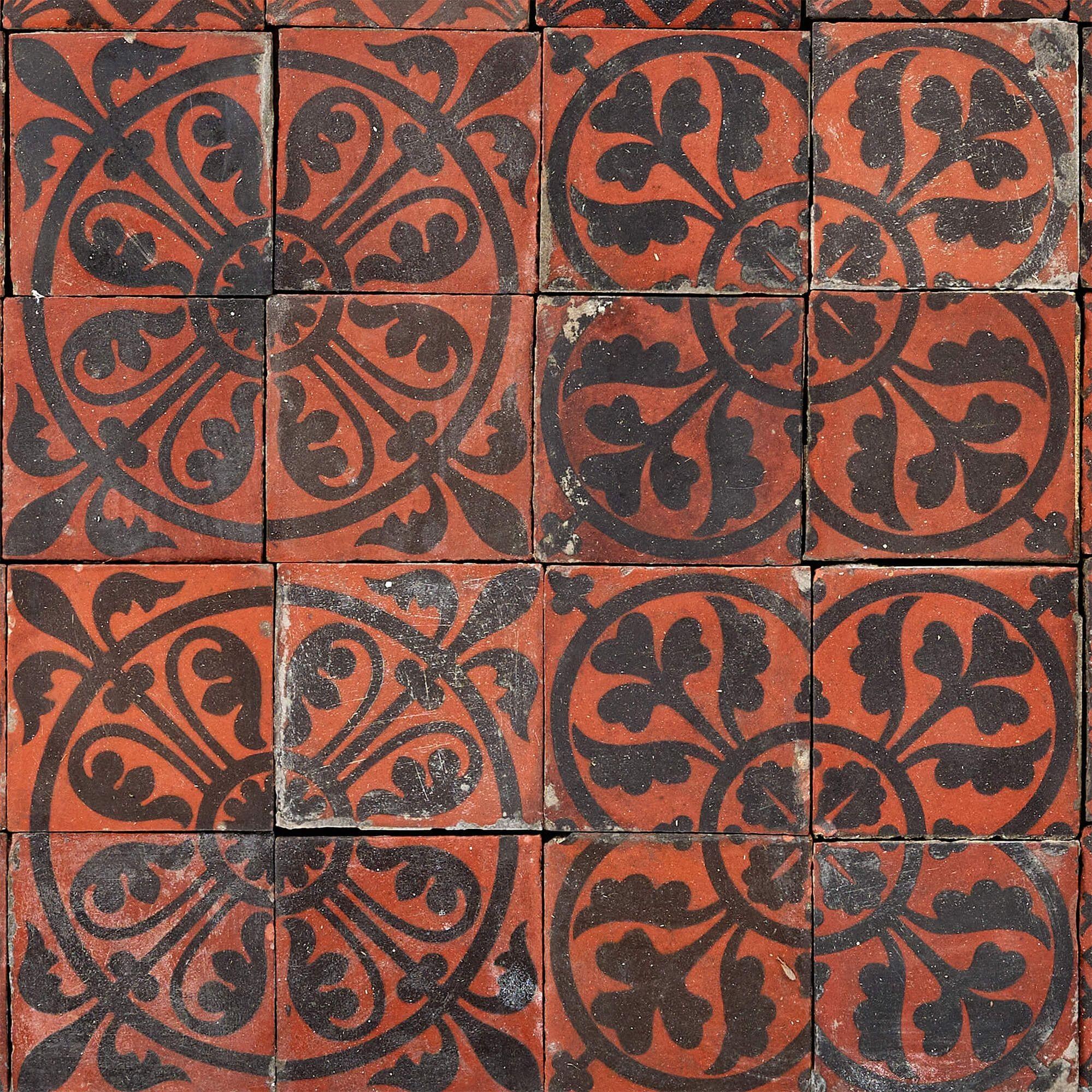 English Antique Red Encaustic Tile Splashback by Minton Hollins & Co For Sale