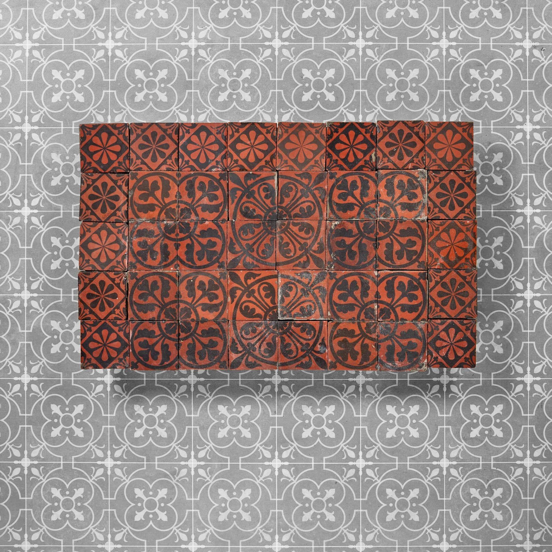 Antique Red Encaustic Tile Splashback by Minton Hollins & Co In Fair Condition For Sale In Wormelow, Herefordshire
