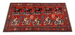 Tapis de sol rouge caucasien Karabagh, motif animal fait main CHR37