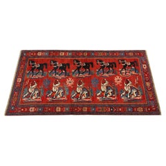 Antique Red Floor Rugs Caucasian Karabagh, Animal Pattern Handmade Carpet CHR37