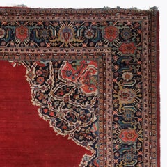 Antique Red Floral and Geometric Design Wool Carpet - Late 19th Century