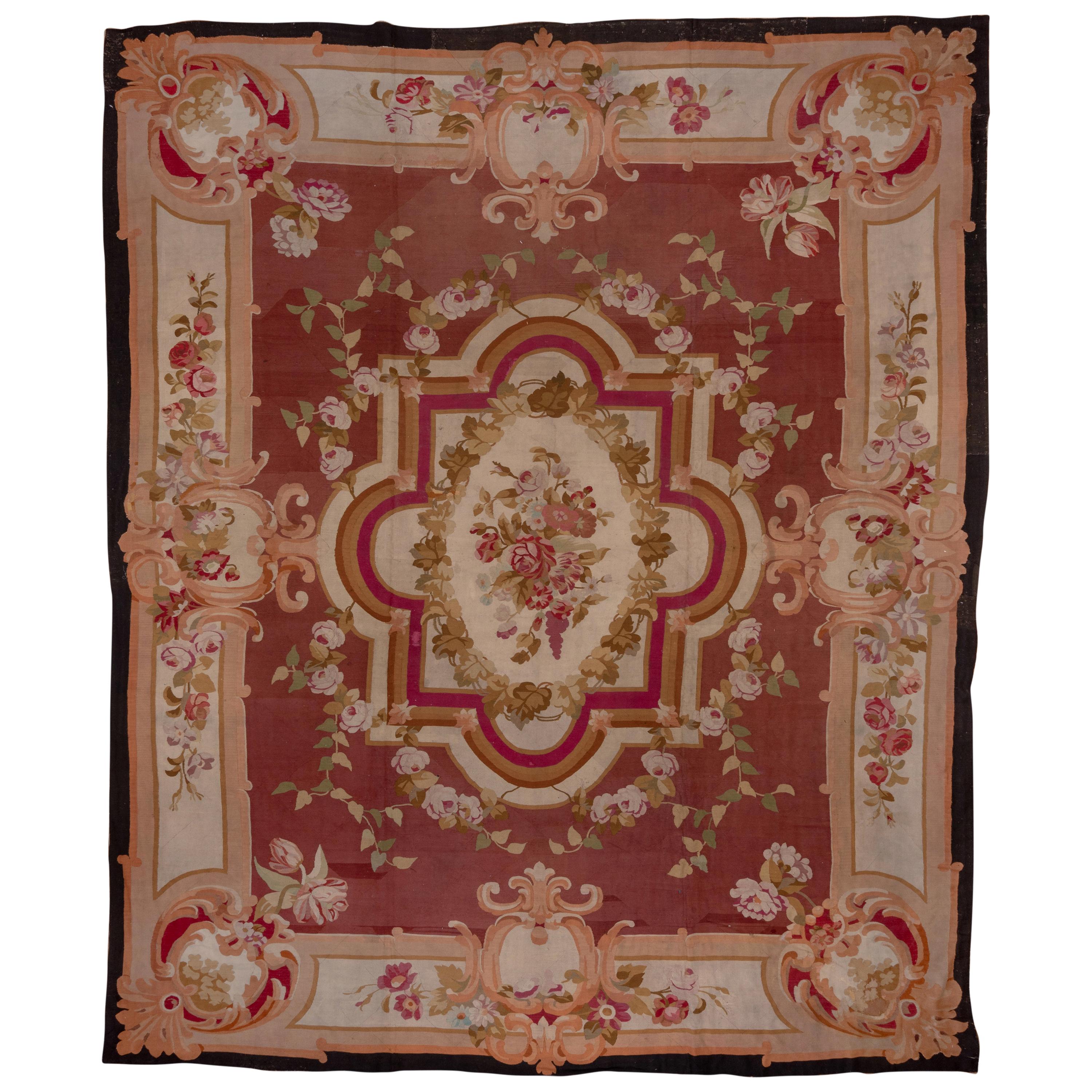 Antique Red French Aubusson Carpet For Sale