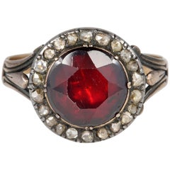 Antique Red Garnet Diamond Ring