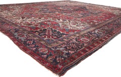 Antique Red Geometric Persian Heriz Rug, Effortlessly Chic and Versatile