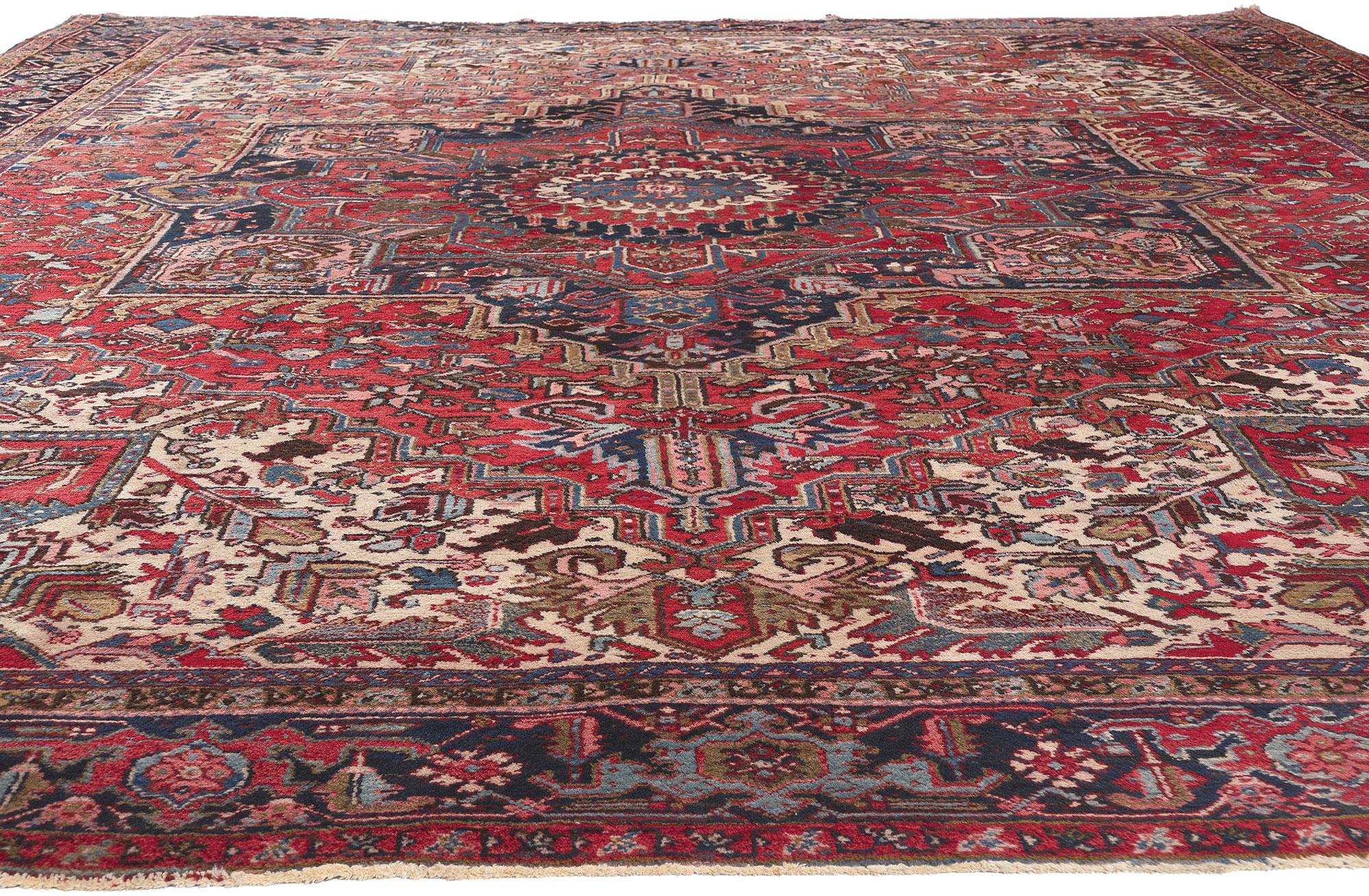 Serapi Antique Red Geometric Persian Heriz Rug, Effortlessly Chic and Versatile For Sale