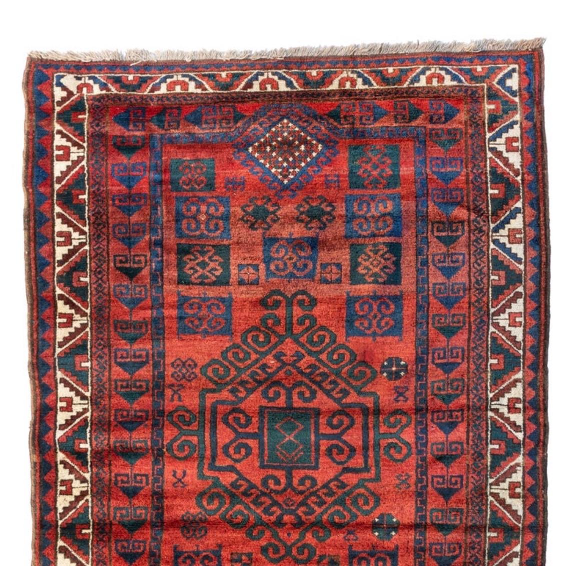 Afghan Antique Red Geometric Tribal Afcan Area Rug, c. 1930s For Sale