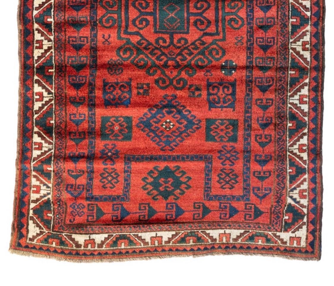 Hand-Woven Antique Red Geometric Tribal Afcan Area Rug, c. 1930s For Sale