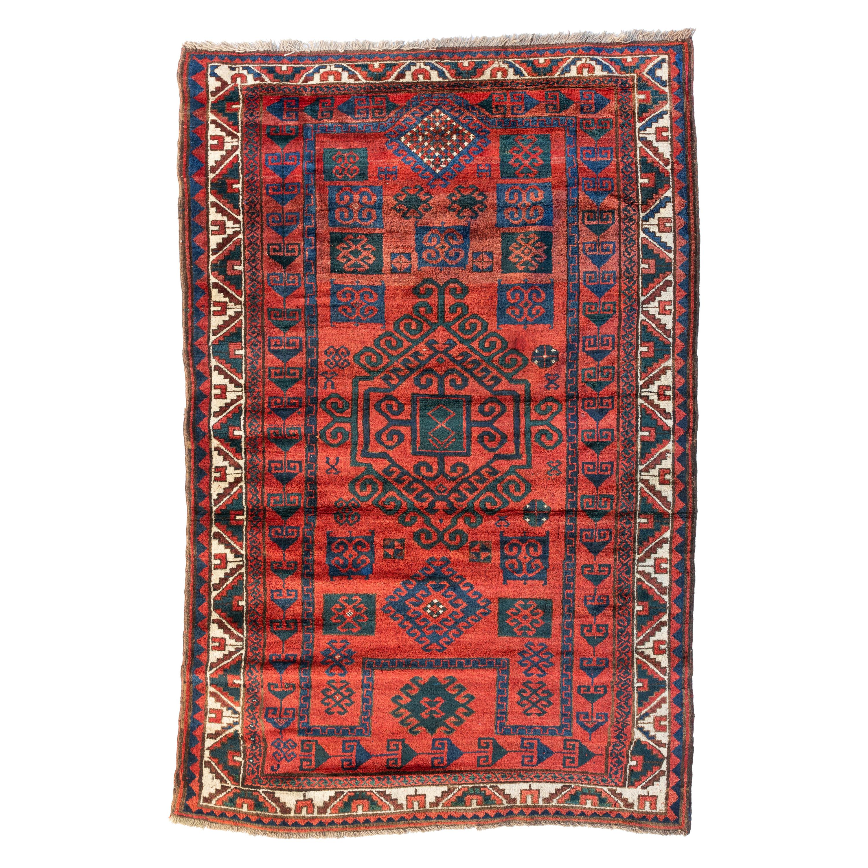 Antique Red Geometric Tribal Afcan Area Rug, c. 1930s For Sale