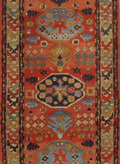 19th Century Antique German Hooked Runner Rug, Wool, 3'1 x 12'2