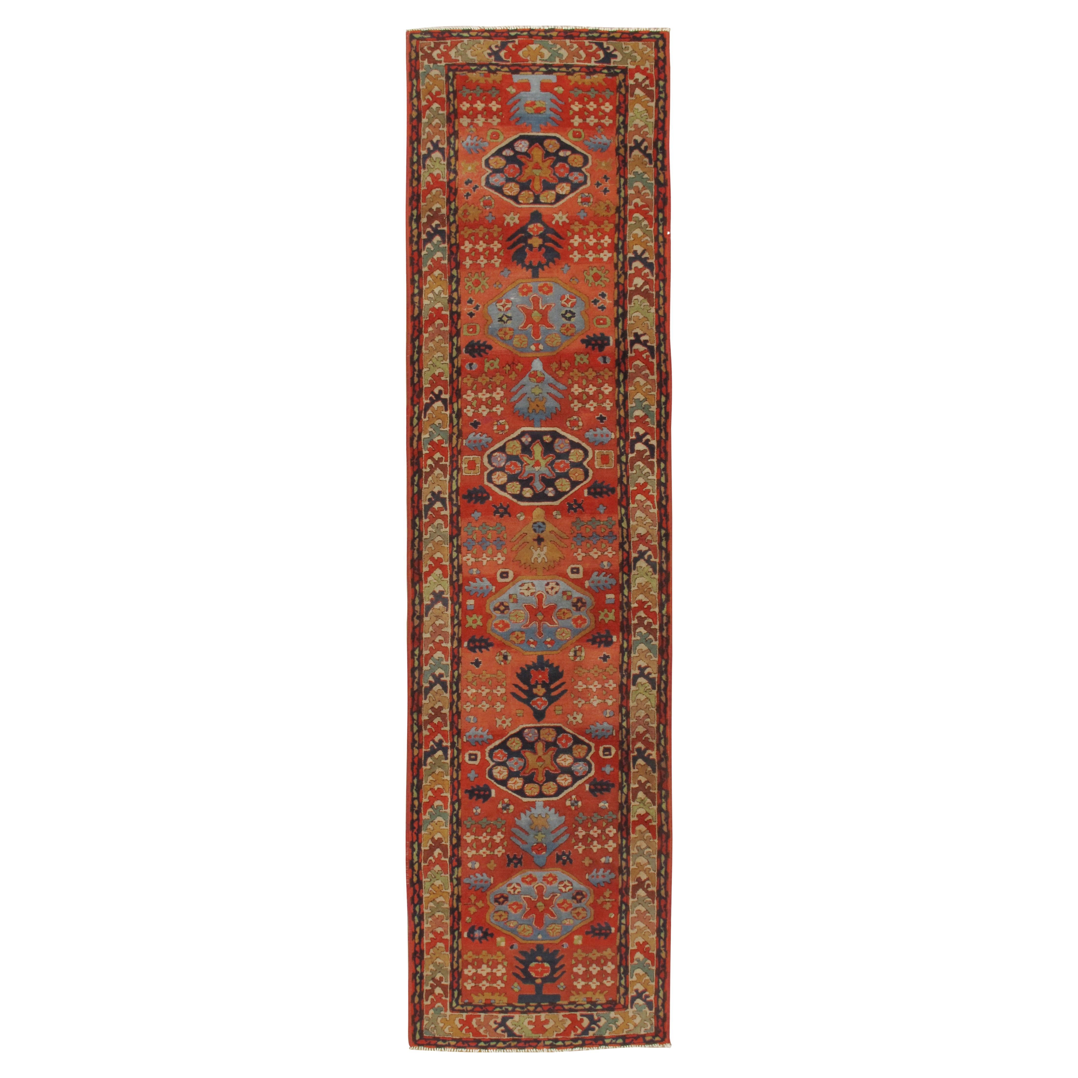 Antique Red German Hooked Runner Rug, 3'1 x 12'2