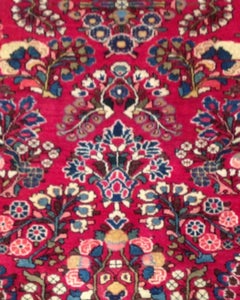 Antique Red Gold Floral Persian Sarouk Small Area Rug, circa 1920s