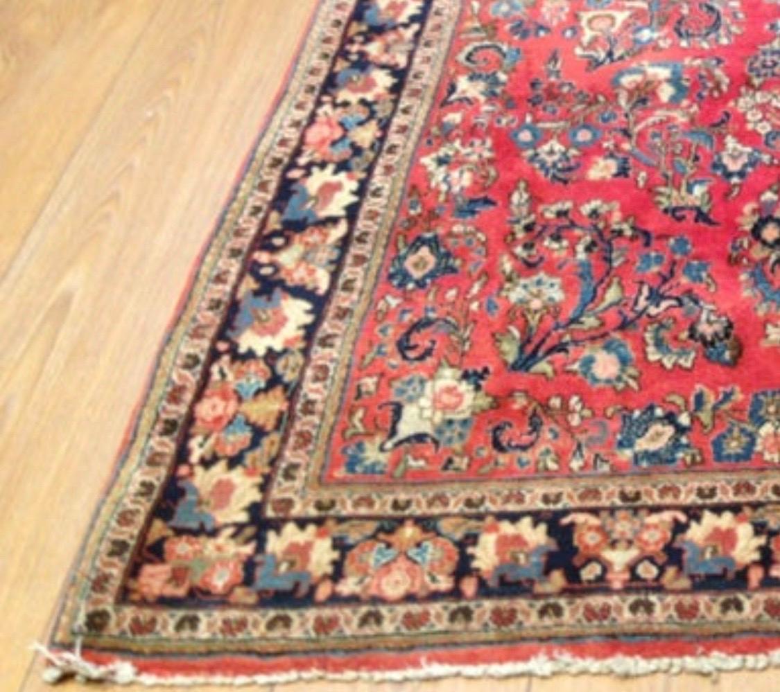 Sarouk Farahan Antique Red Gold Floral Persian Sarouk Small Area Rug, circa 1930s For Sale