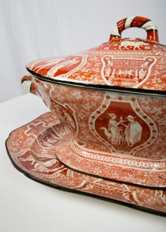 Antique Red Greek Ware Soup Tureen Decorated with Classical Figures circa 1810