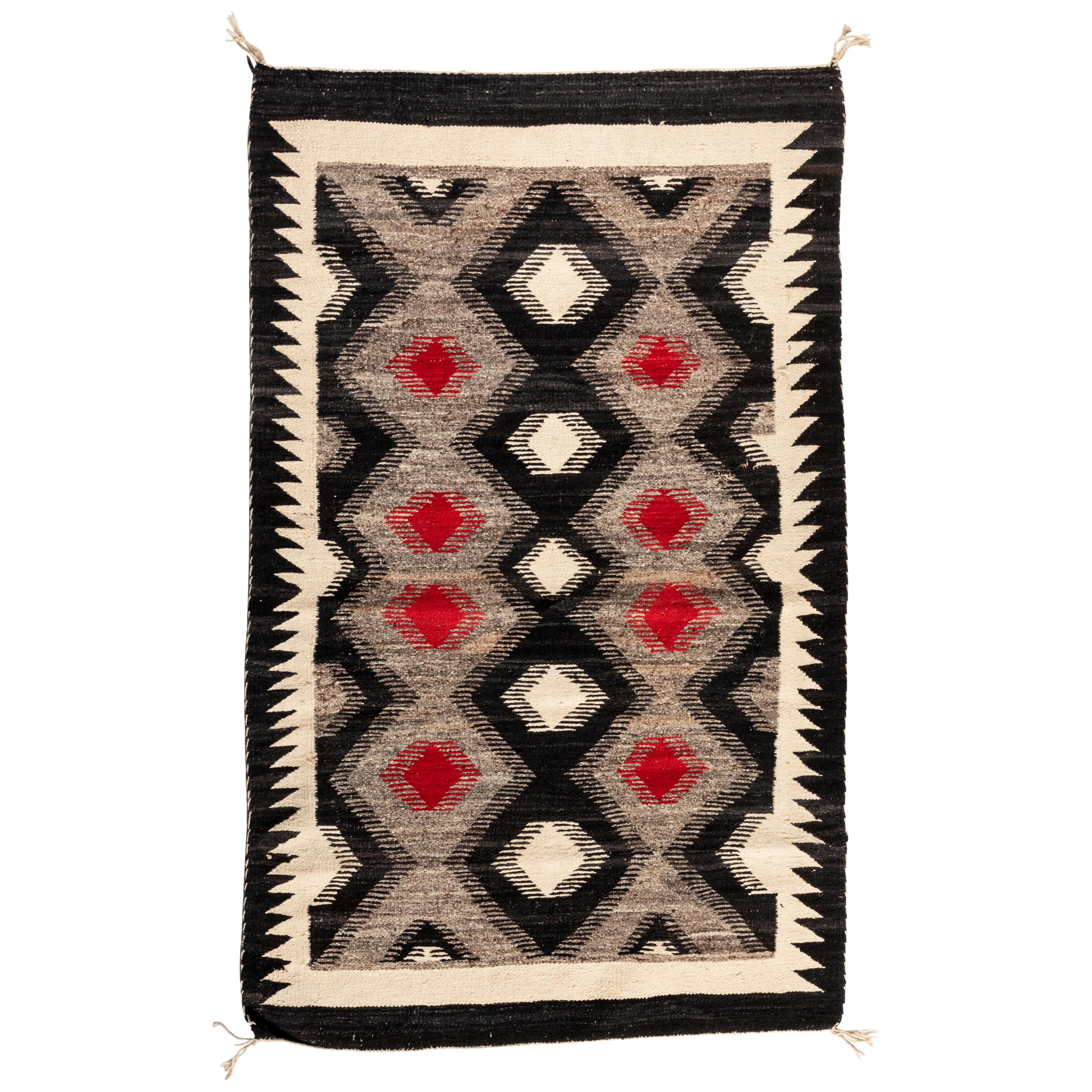 Antique Red Grey Black Geometric Native American Navajo Tribal Rug, circa 1930s