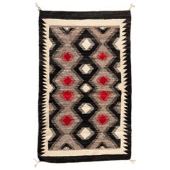 Used Red Grey Black Geometric Native American Navajo Tribal Rug, circa 1930s