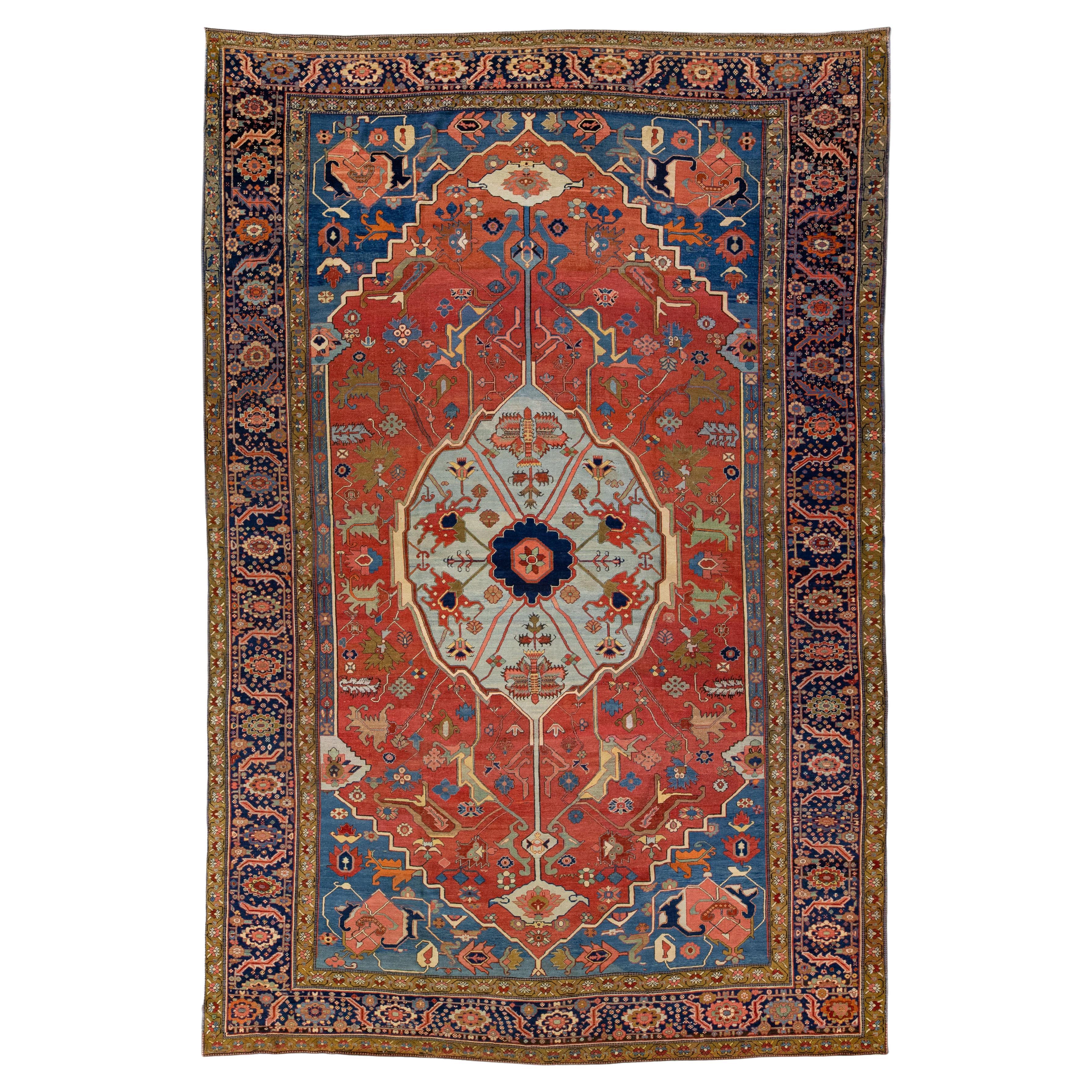 Antiker roter handgeknüpfter Serapi-Wollteppich aus Serapi im Angebot