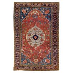Antique Persian Serapi Rug Hand-Knotted Wool Bold Medallion & Tribal Elegance