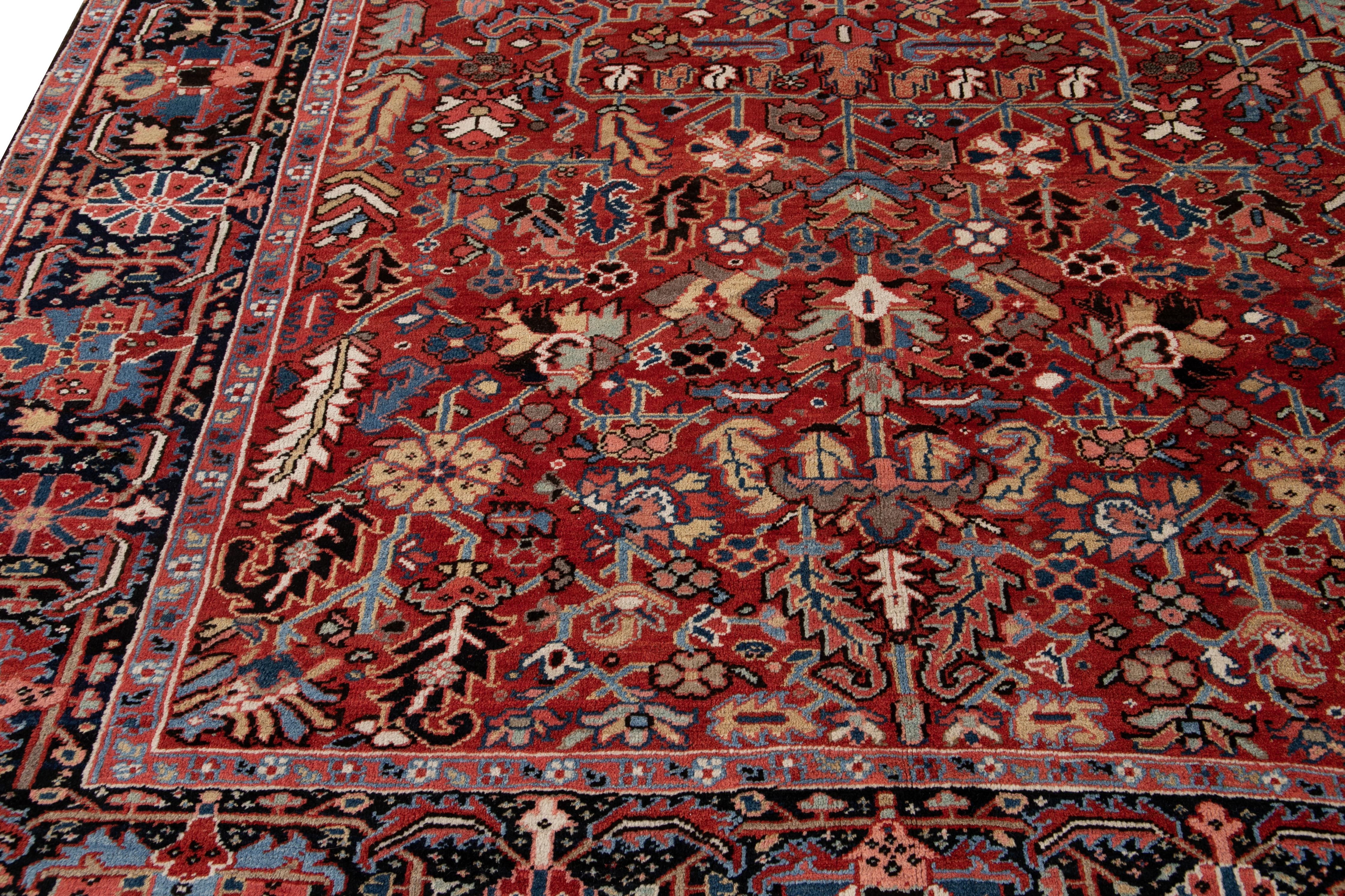 Antique Red Heriz Persian Handmade Wool Rug For Sale 4