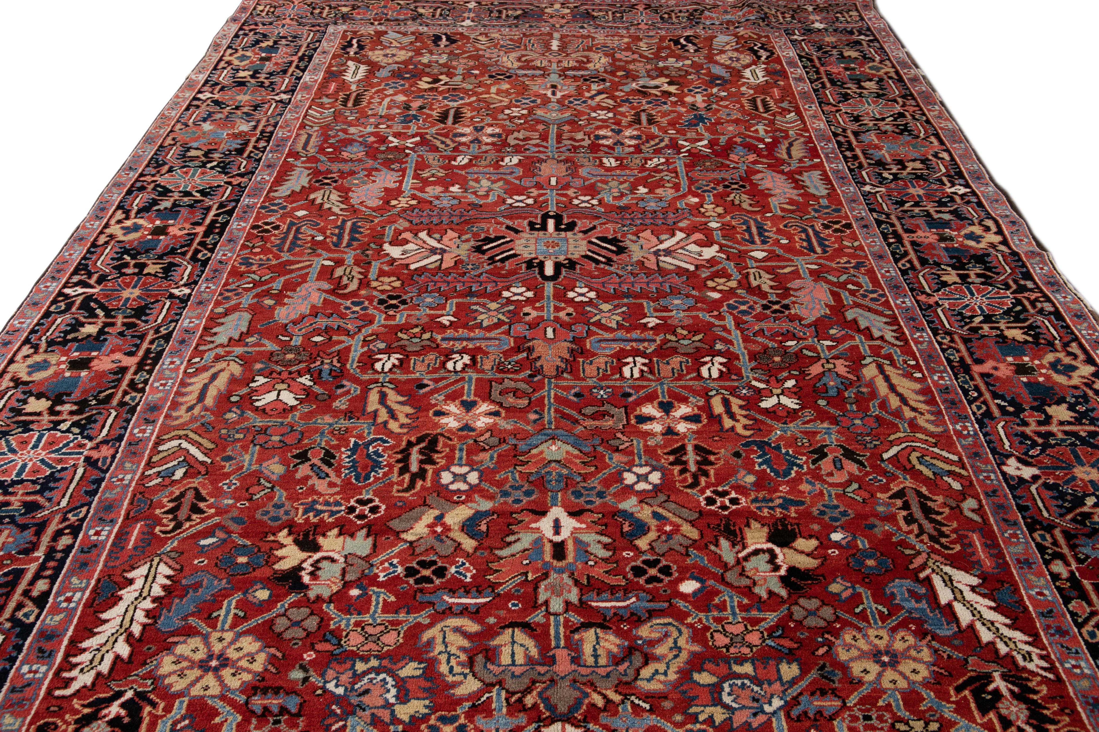 Heriz Serapi Antique Red Heriz Persian Handmade Wool Rug For Sale