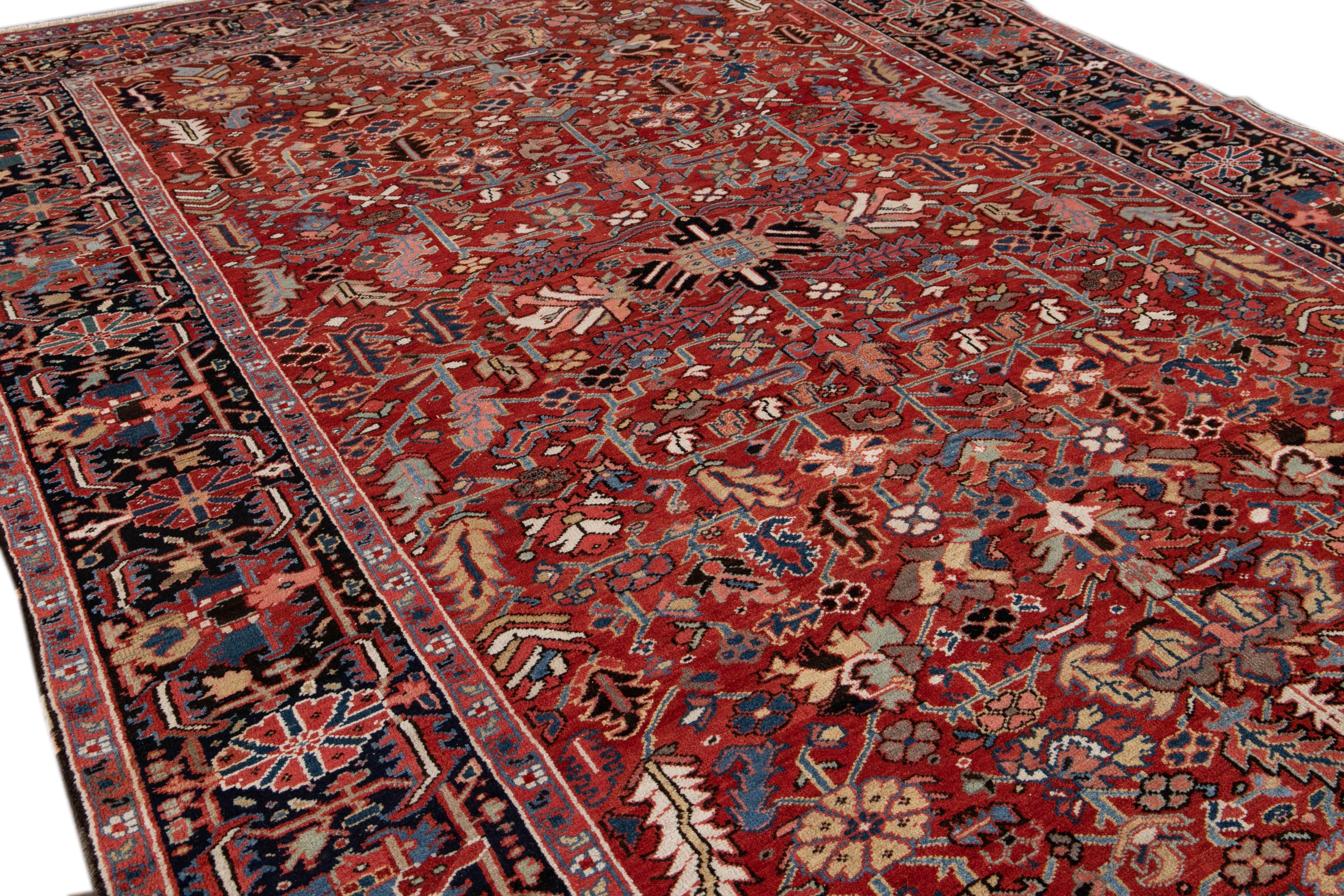Antique Red Heriz Persian Handmade Wool Rug For Sale 2