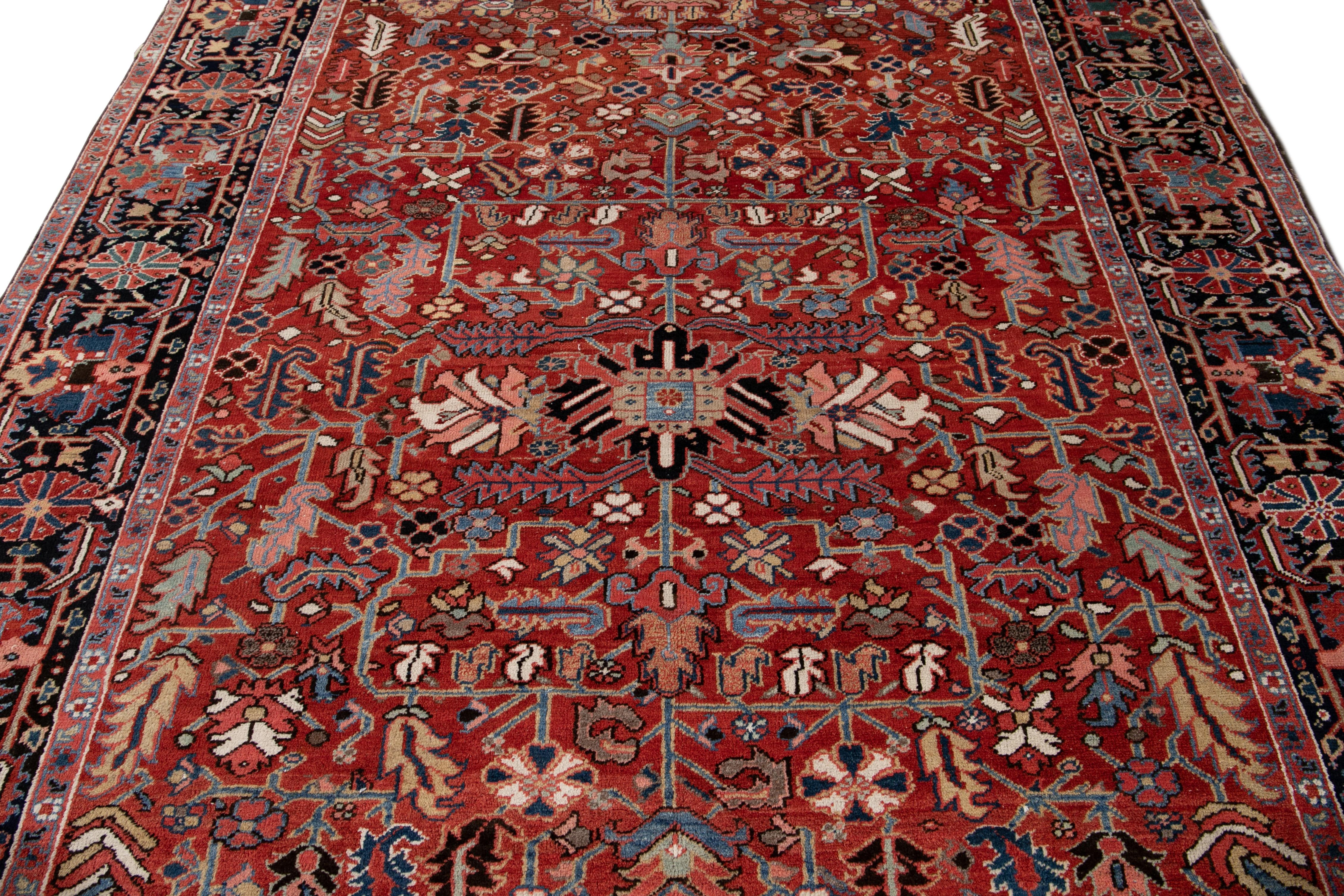 Antique Red Heriz Persian Handmade Wool Rug For Sale 3