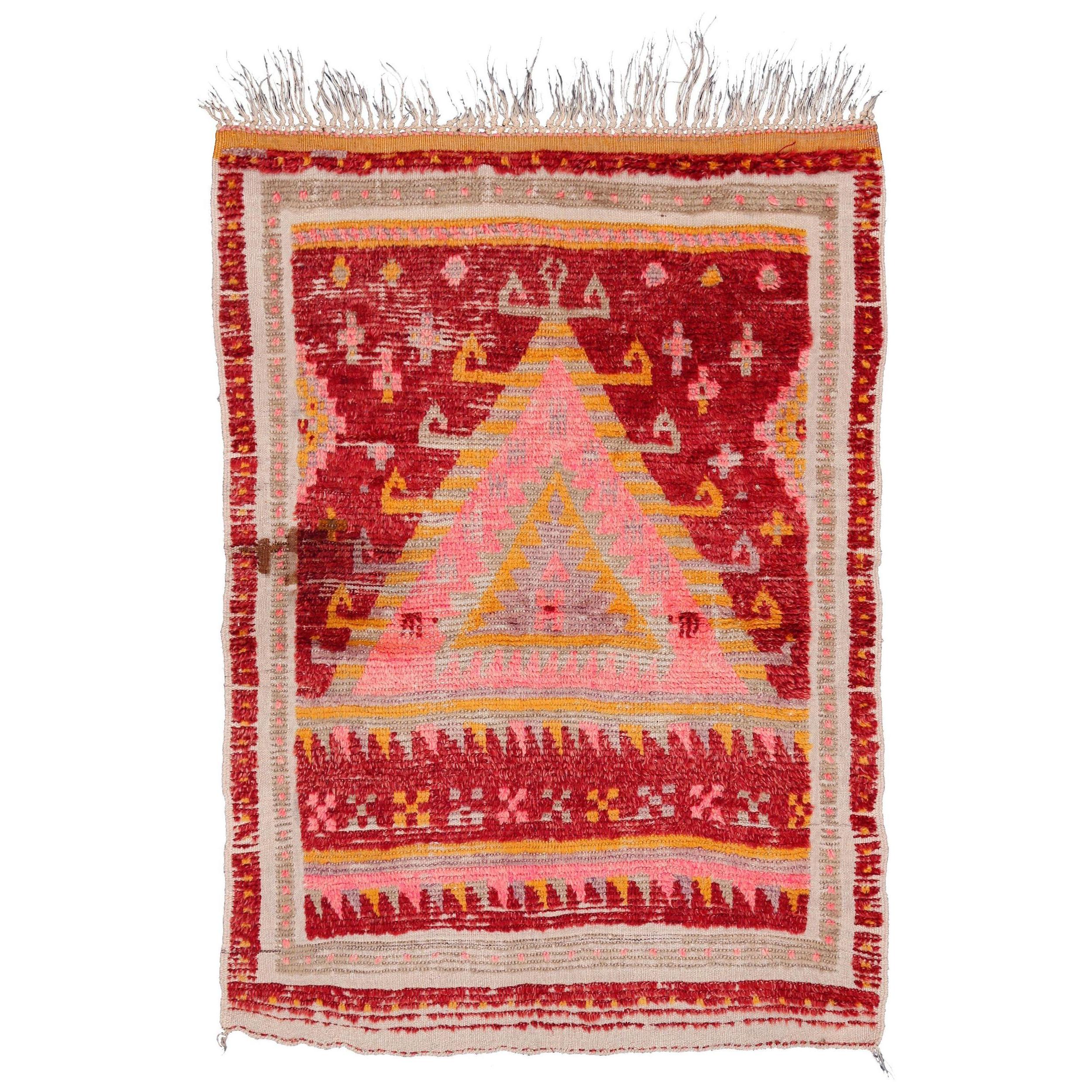 Antique Red Ilme Tulu Niche Design Anatolian Rug
