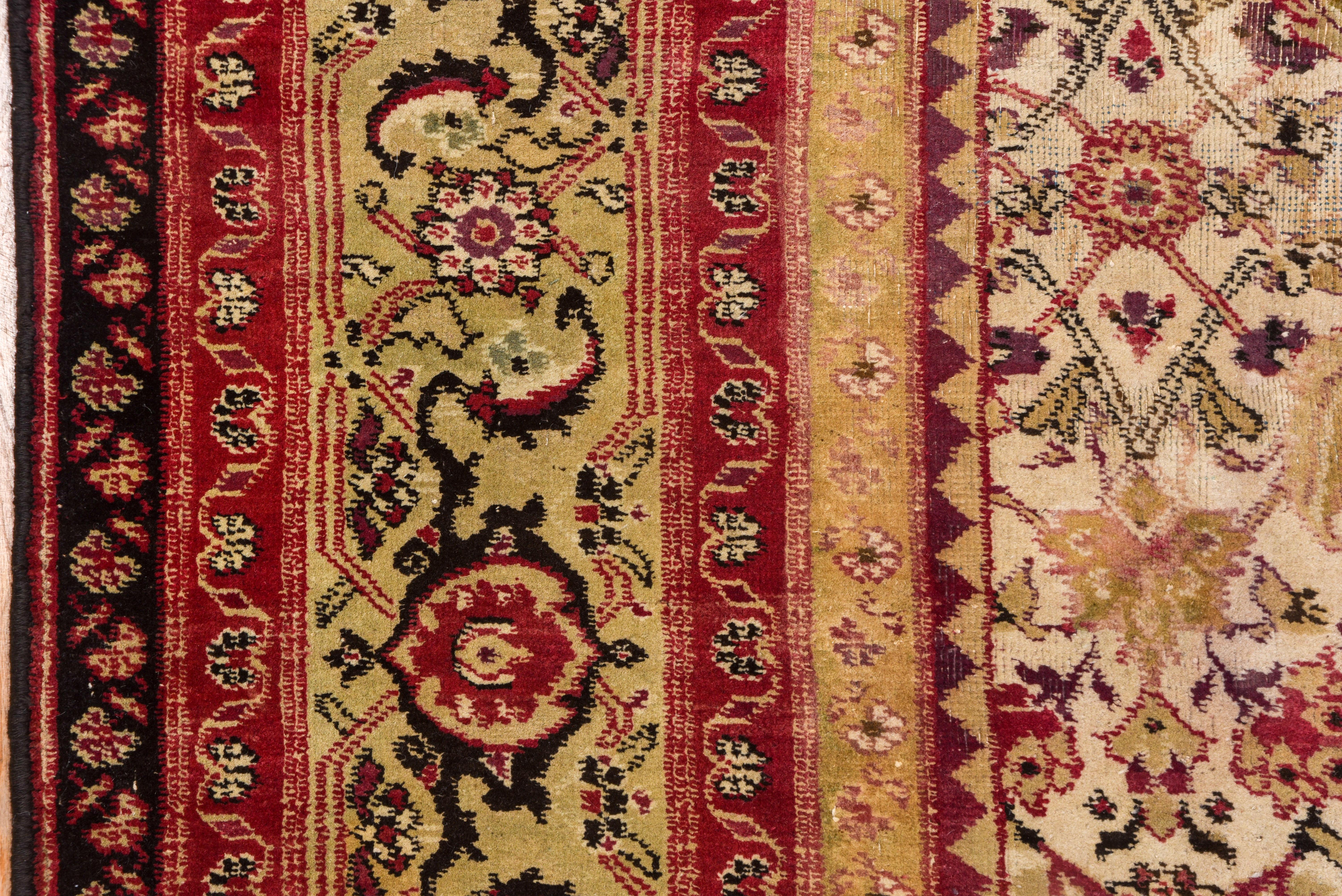 Antique Red Indian Agra Carpet, All-Over Field, Ivory Field For Sale 1